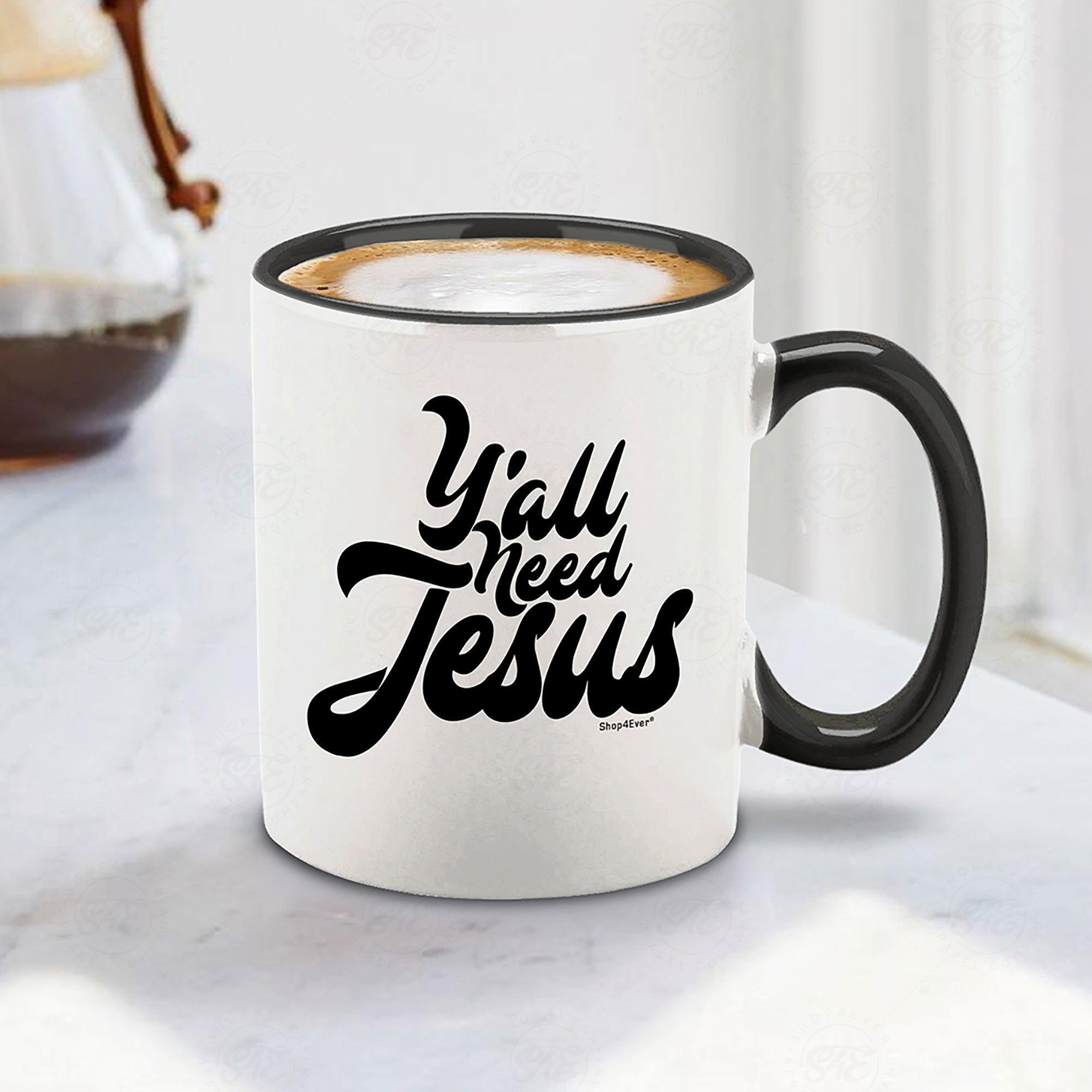 Ya'll Need Jesus Black Handle Ceramic Coffee Mug Tea Cup