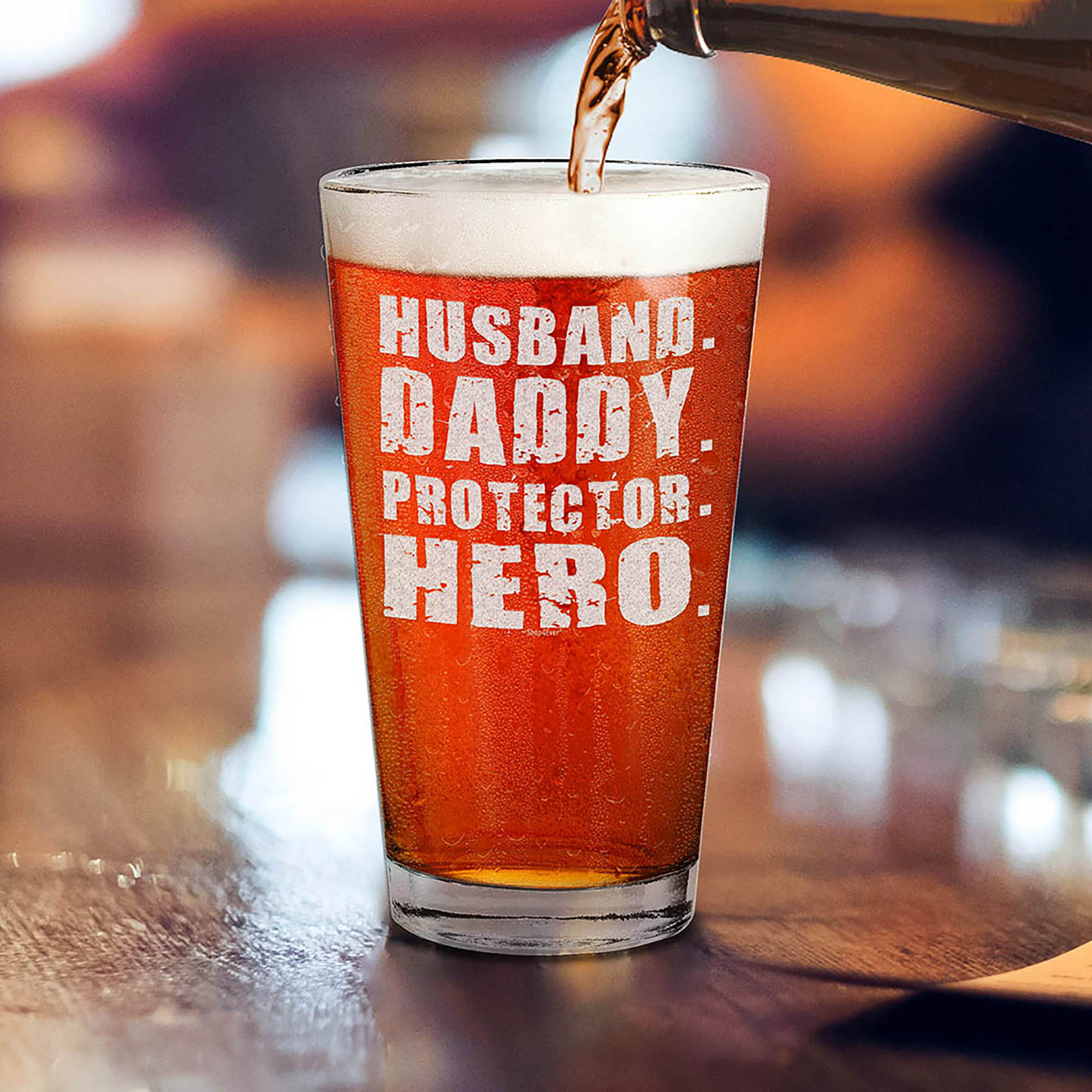 Husband Daddy Protector Hero Engraved Beer Pint Glass Gift for Husband Glass