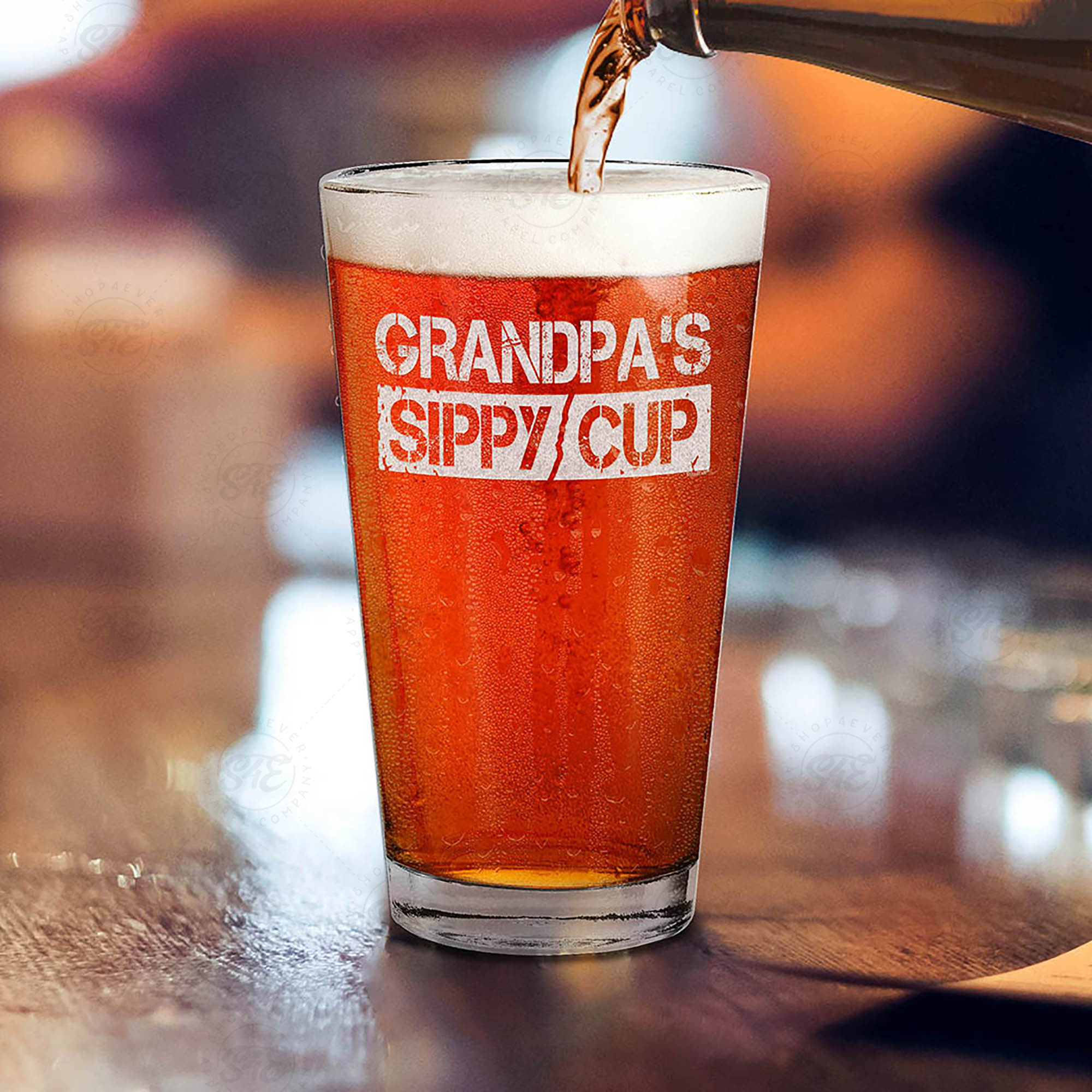 Grandpa's Sippy Cup Laser Engraved Beer Pint Glass Gift for New Grandpa To Be Promoted To Grandpa