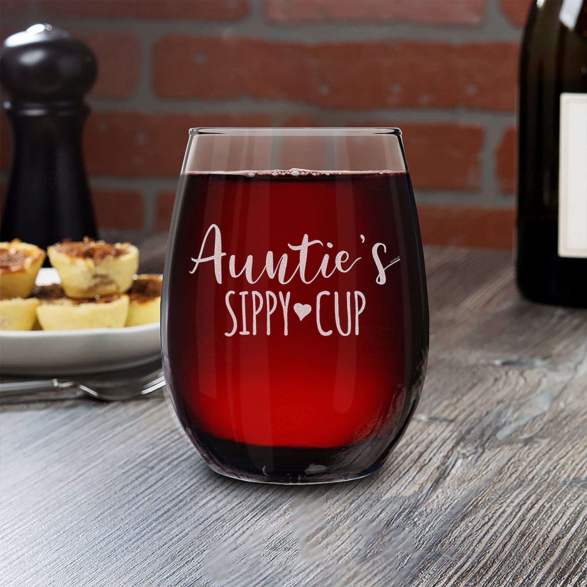 Auntie's Sippy Cup Engraved Stemless Wine Glass Promoted to Aunt New Auntie Wine Glass