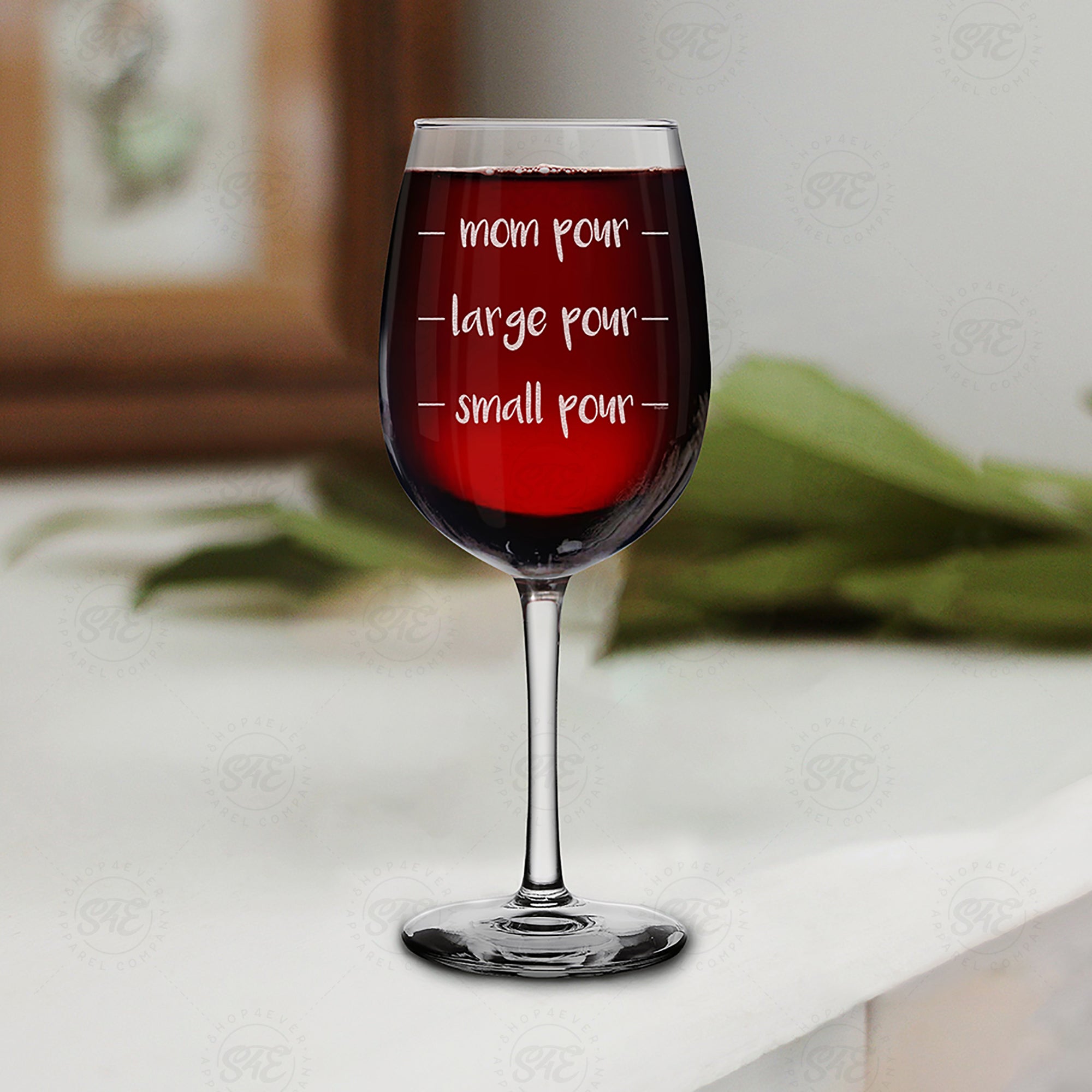 Mom Pour Large Pour Small Pour Engraved Stemmed Wine Glass Funny New Mom Gift (16 oz.)
