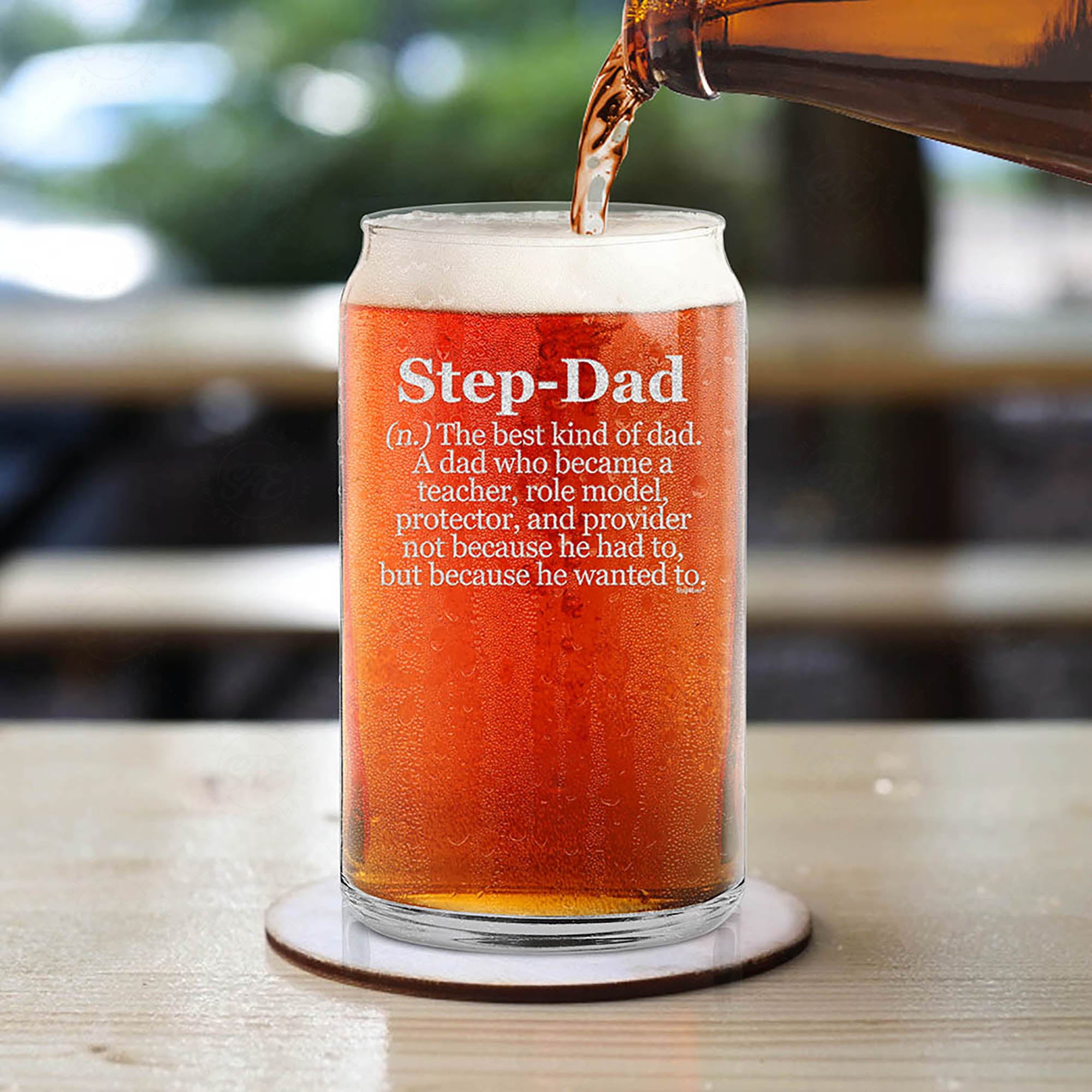 Step-Dad Definition Engraved Beer Can Glass Father's Day Gift for Stepdad Bonus Dad