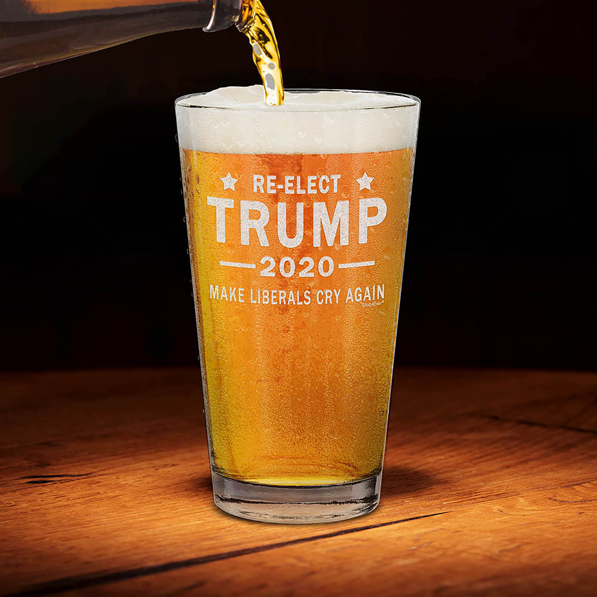 Re-elect Trump 2020 Make Liberals Cry Again Laser Engraved Beer Pint Glass