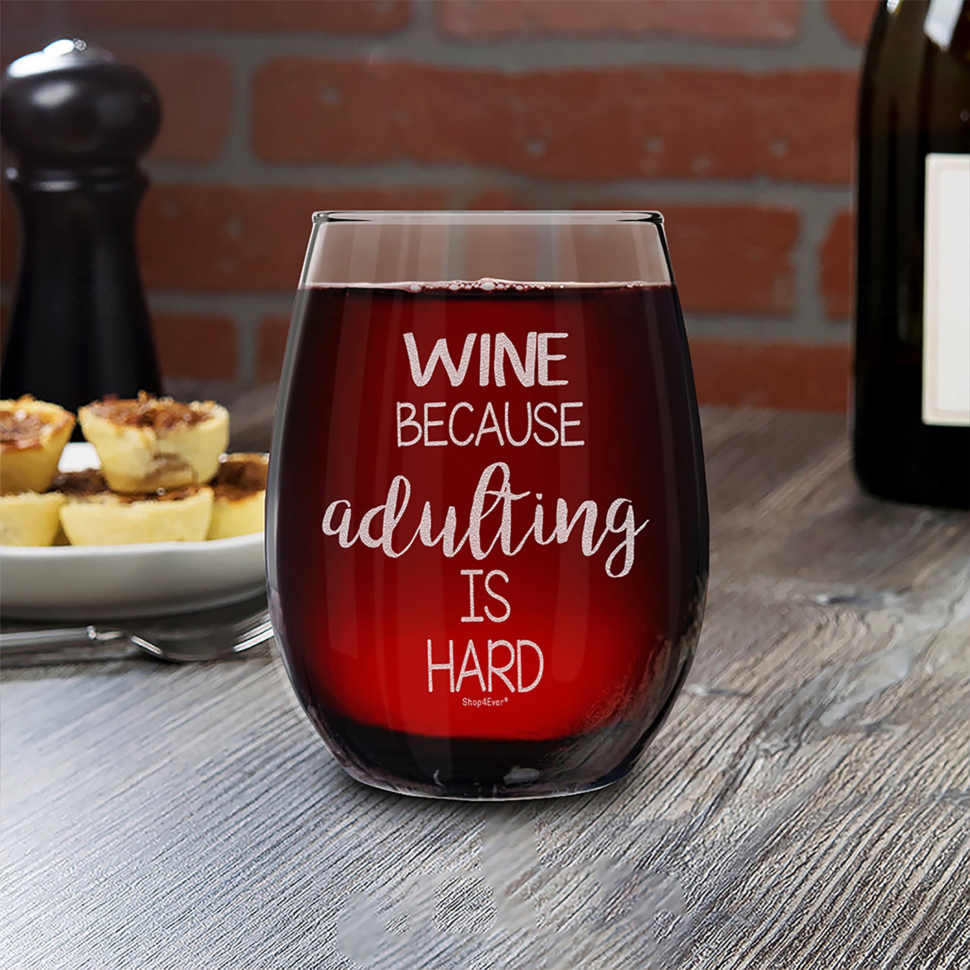 Funny Wine Glass Wine Because Adulting is Hard Laser Engraved Stemless Wine Glass