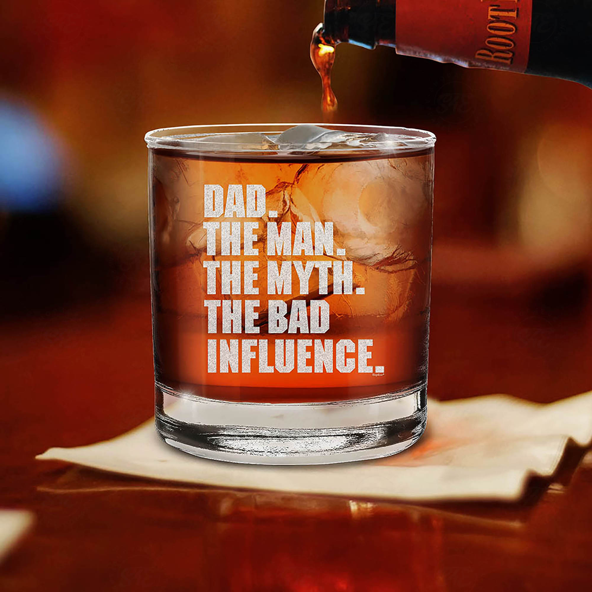 Dad. The Man. The Myth. The Bad Influence. Engraved Whiskey Glass Funny Father's Day Gift Glass For Dad Promoted to Daddy New Dad