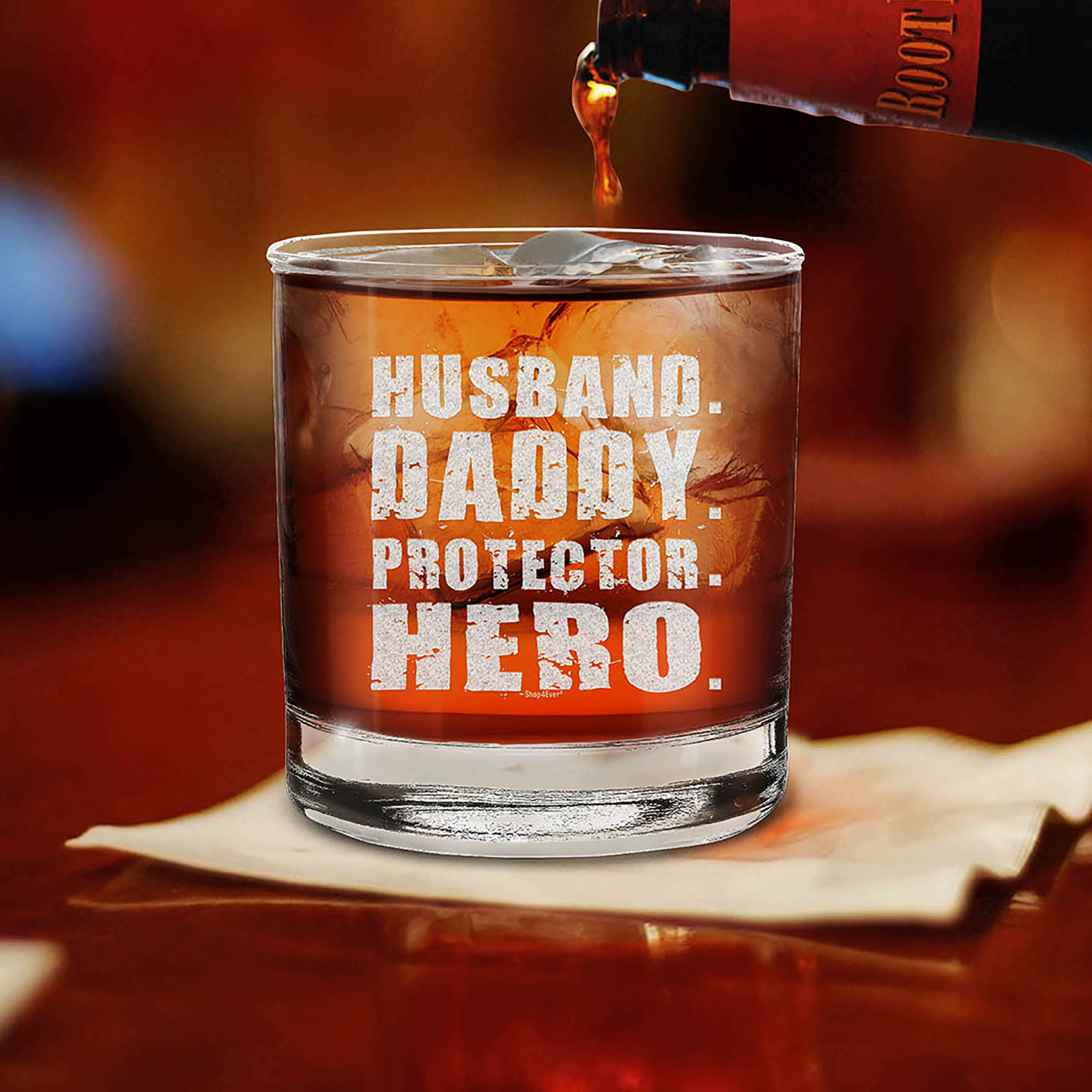Husband Daddy Protector Hero Engraved Whiskey Glass