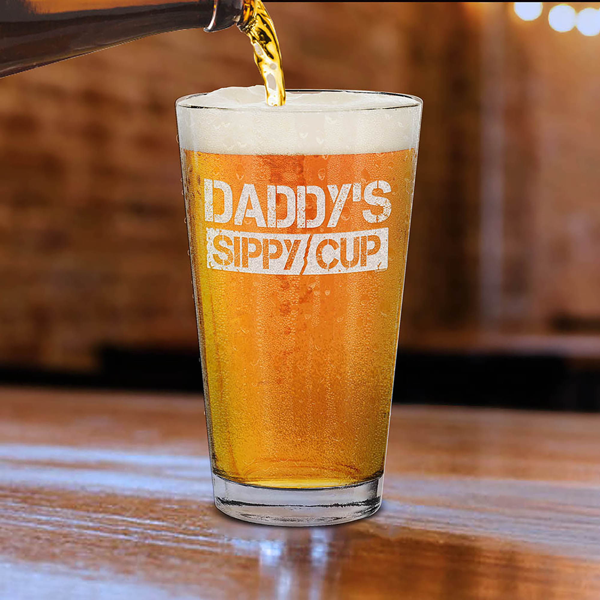 Daddy's Sippy Cup Laser Engraved Beer Pint Glass Funny Gift for New Daddy to Be Promoted to Daddy