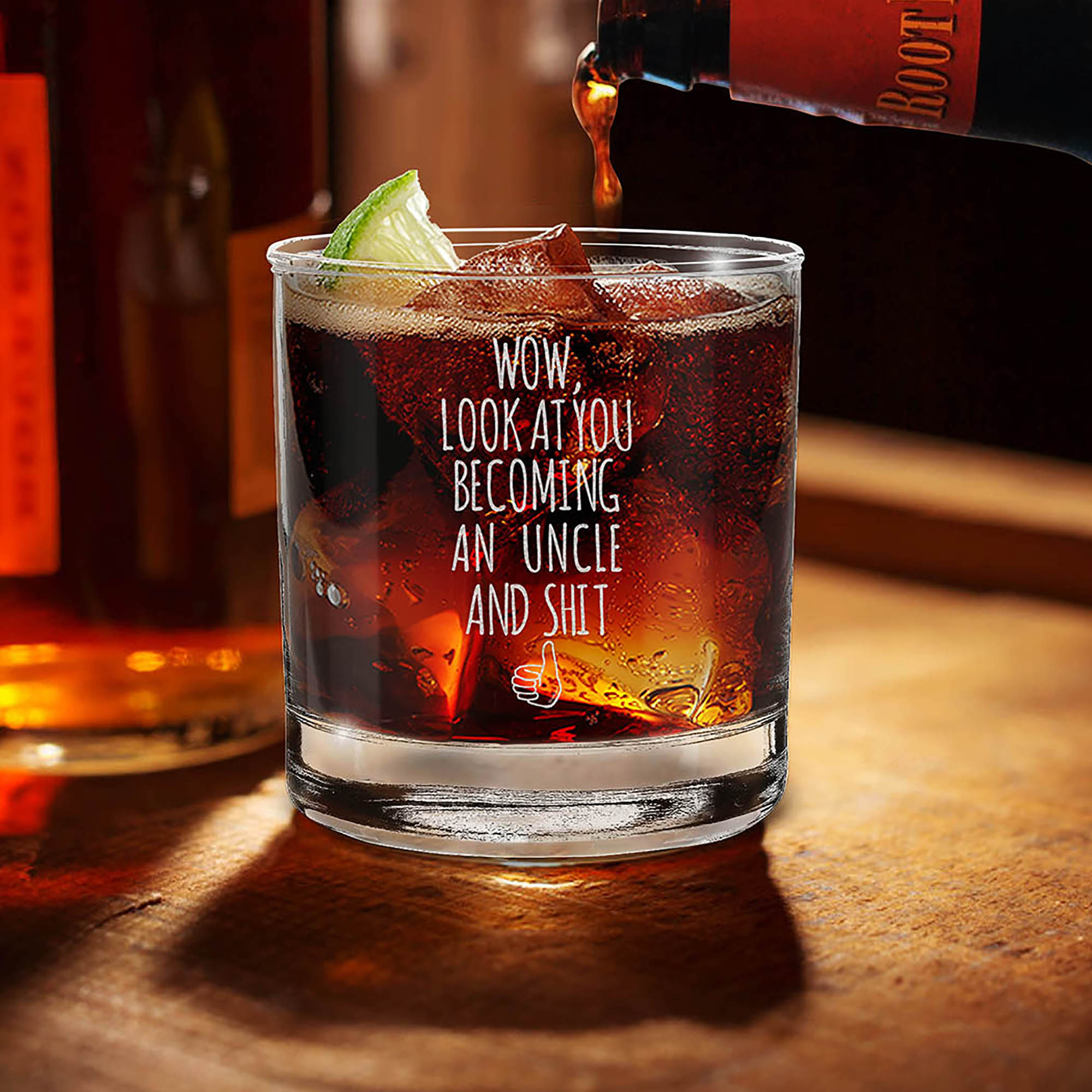 Wow, Look At You Becoming An Uncle Engraved Whiskey Glass Funny Promoted to Uncle Gift (Uncle)