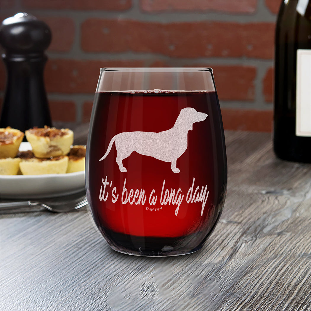 It's Been A Long Day Laser Engraved Stemless Wine Glass Dachshund Mom Glass