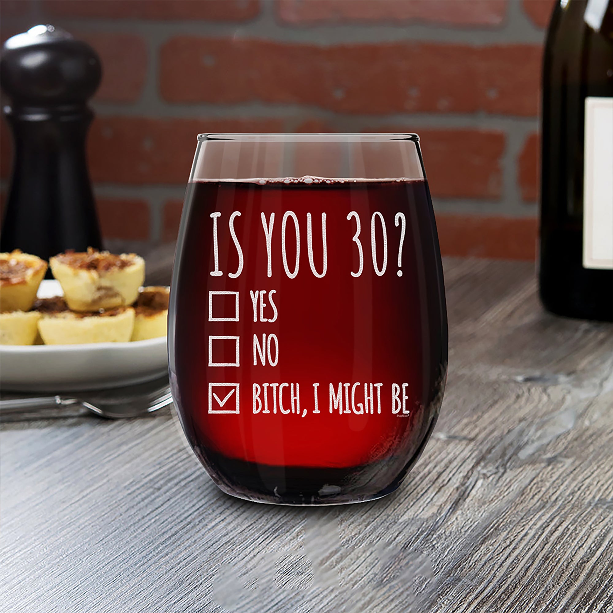 30th Birthday Wine Glass Gift for Women Is You 30? Yes No Engraved Stemless Wine Glass