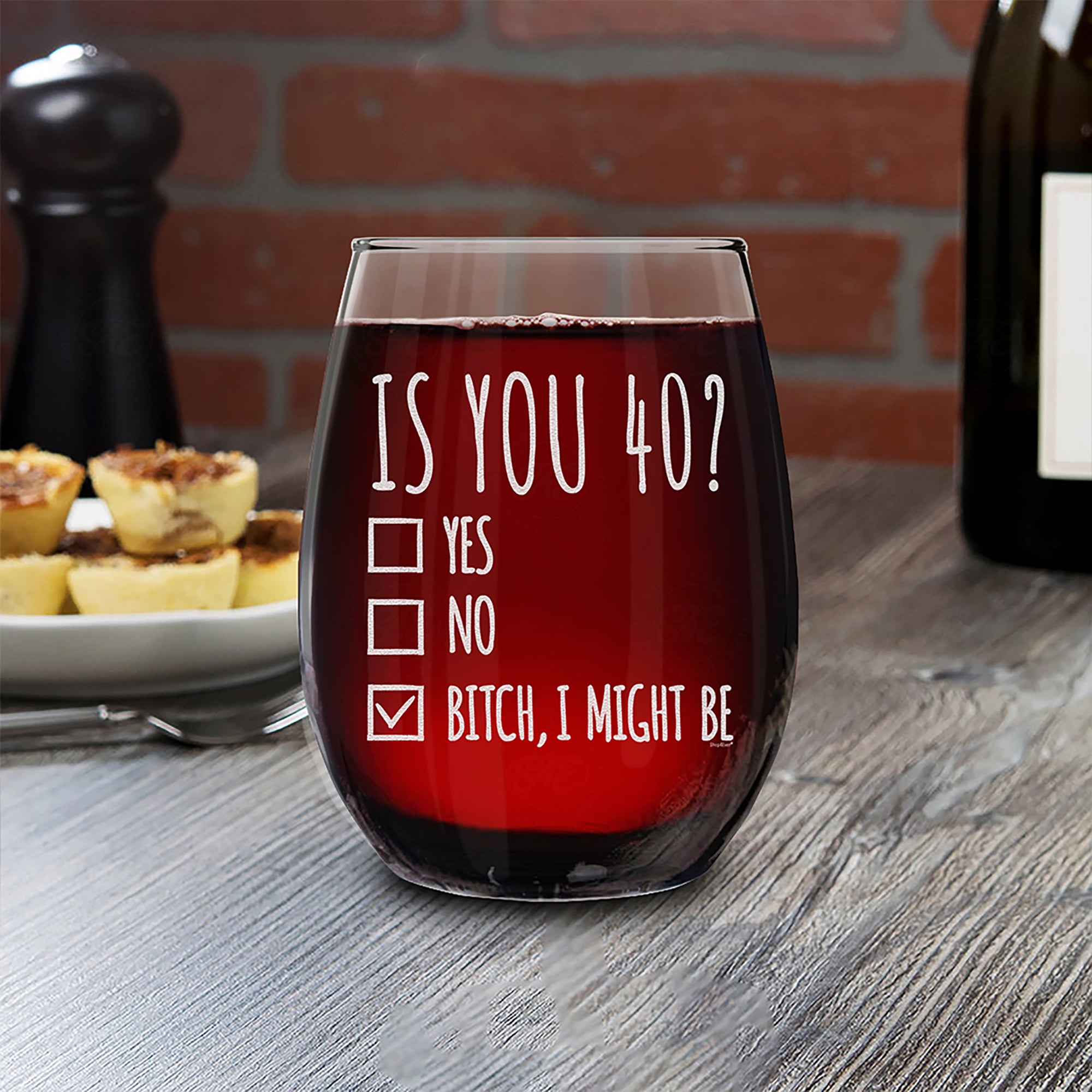40th Birthday Wine Glass Gift for Women Is You 40? Yes No Engraved Stemless Wine Glass