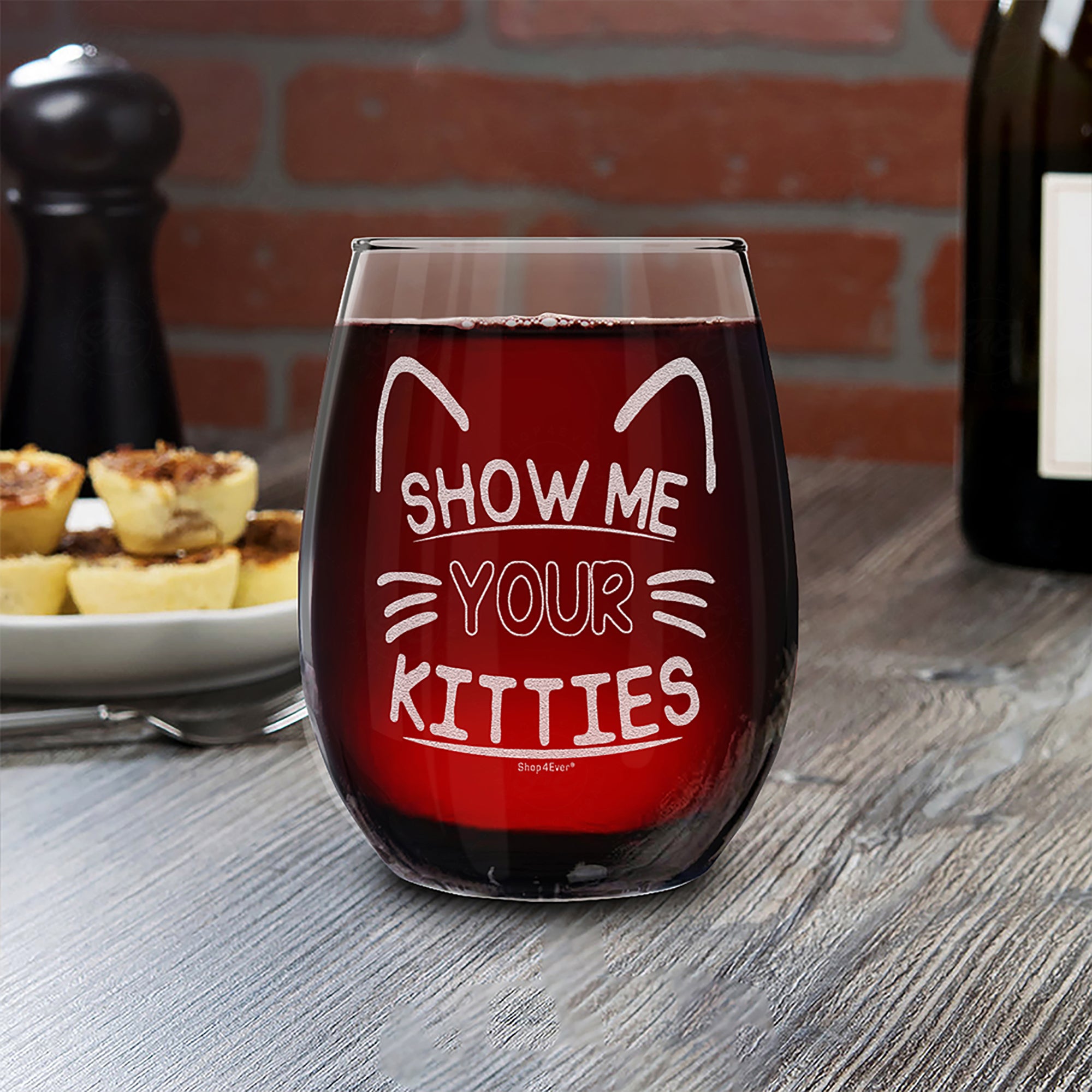 Show Me Your Kitties Laser Engraved Stemless Wine Glass