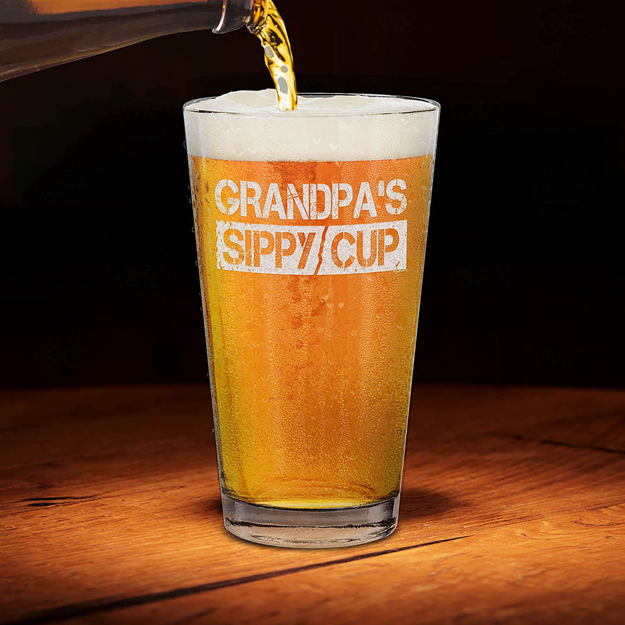 Grandpa's Sippy Cup Laser Engraved Beer Pint Glass Gift for New Grandpa To Be Promoted To Grandpa