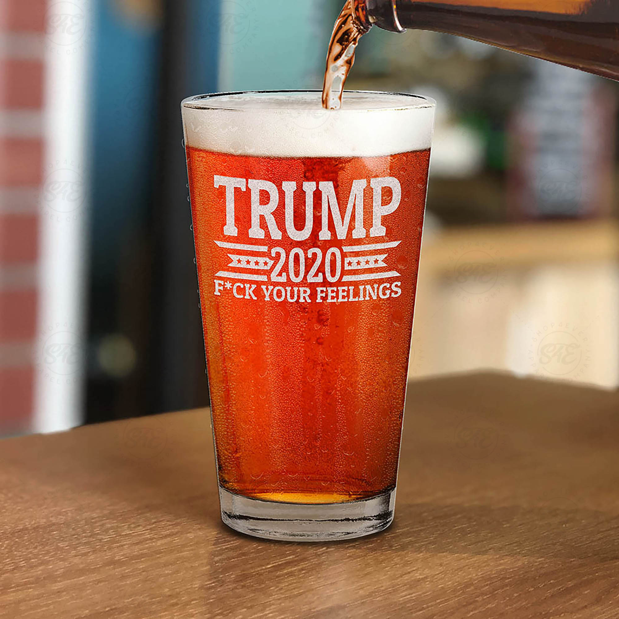 Trump 2020 Fck Your Feelings Banner Laser Engraved Beer Pint Glass