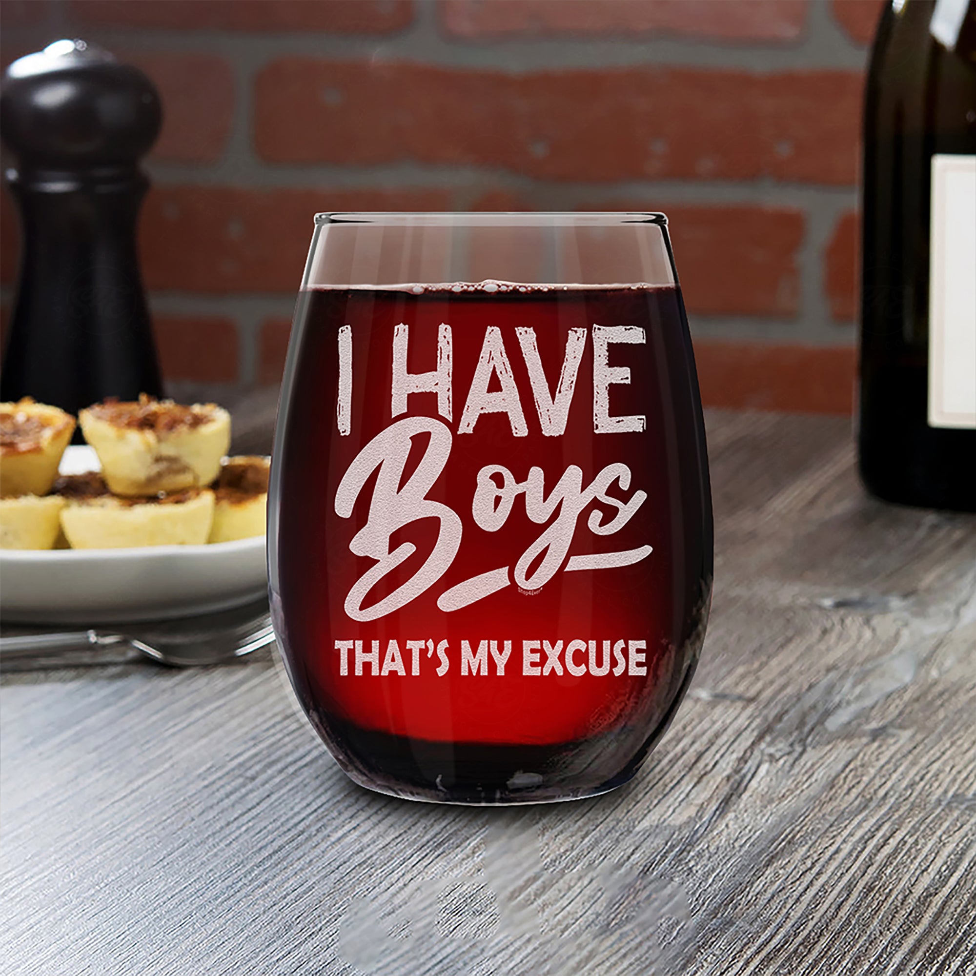 I Have Boys That’s My Excuse Engraved Stemless Wine Glass Boy Mom Glass