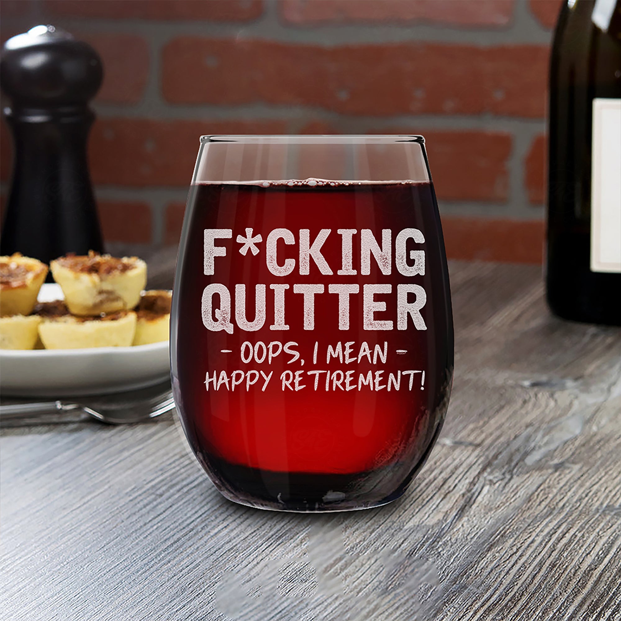Quitter Oops, I Mean Happy Retirement! Engraved Stemless Wine Glass Funny Retirement Glass