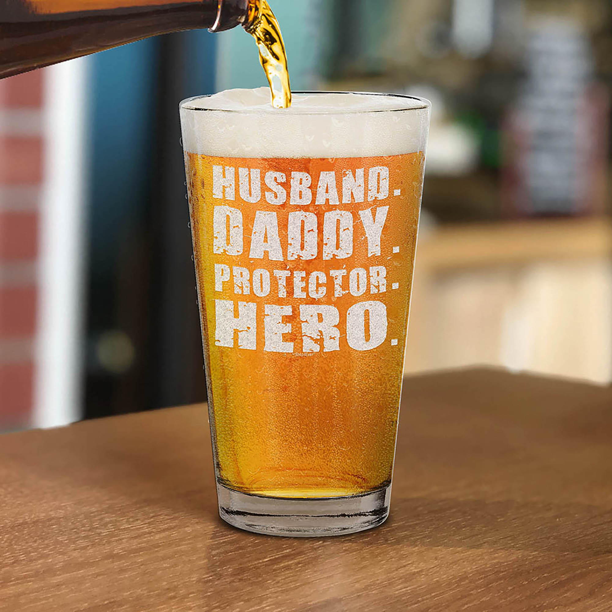 Husband Daddy Protector Hero Engraved Beer Pint Glass Gift for Husband Glass