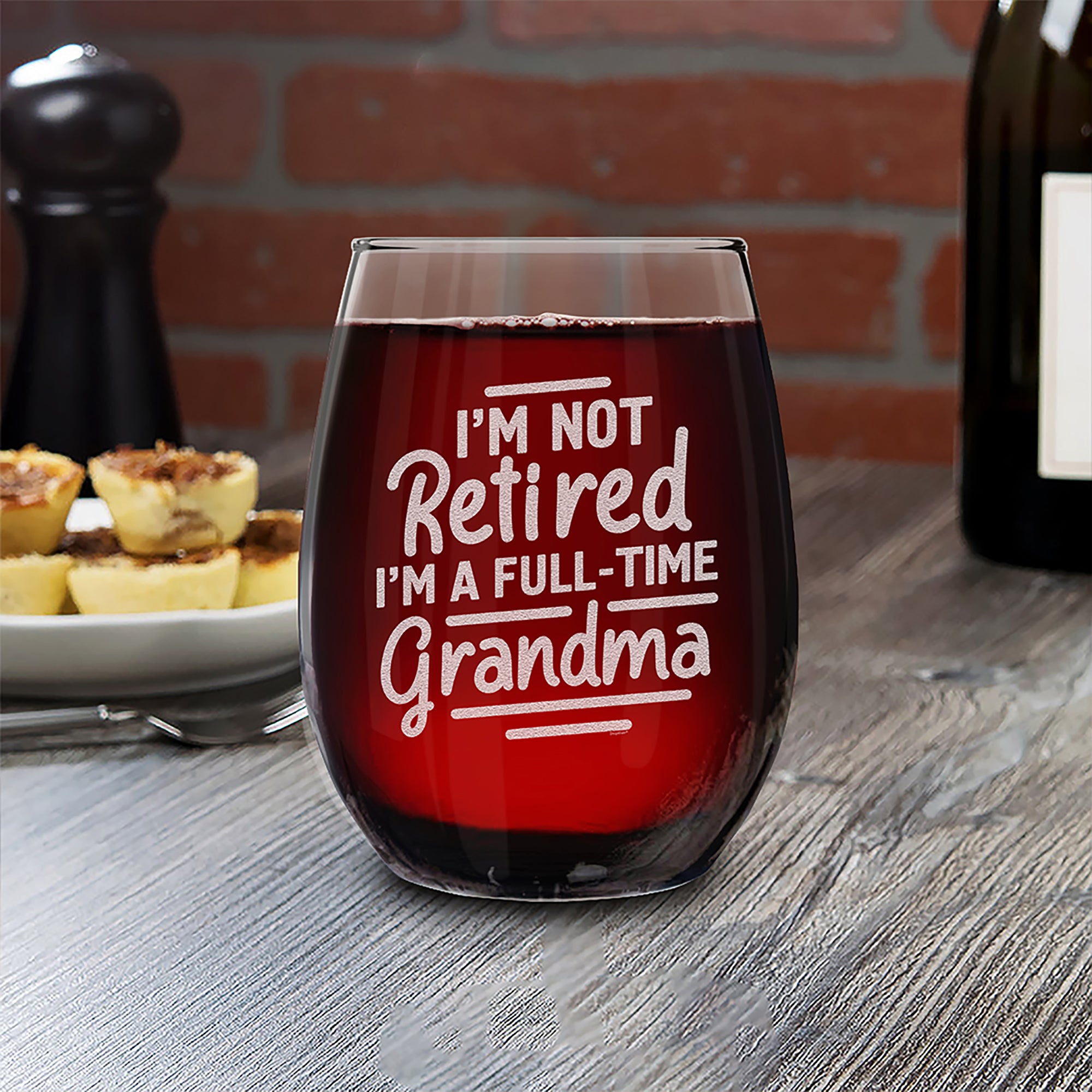 I'm Not Retired I'm A Full-Time Grandma Engraved Stemless Wine Glass
