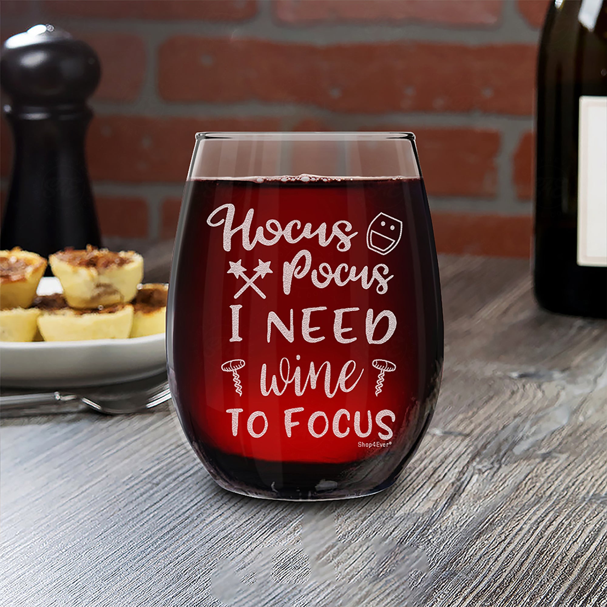 Hocus Pocus I Need Wine To Focus Laser Engraved Stemless Wine Glass Funny Halloween Wine Glass