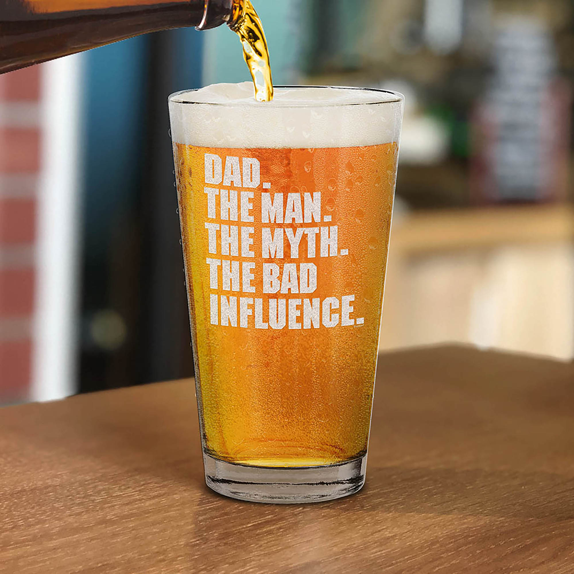 Dad. The Man. The Myth. The Bad Influence. Engraved Beer Pint Glass Funny Father's Day Gift Drinking Glass For Dad