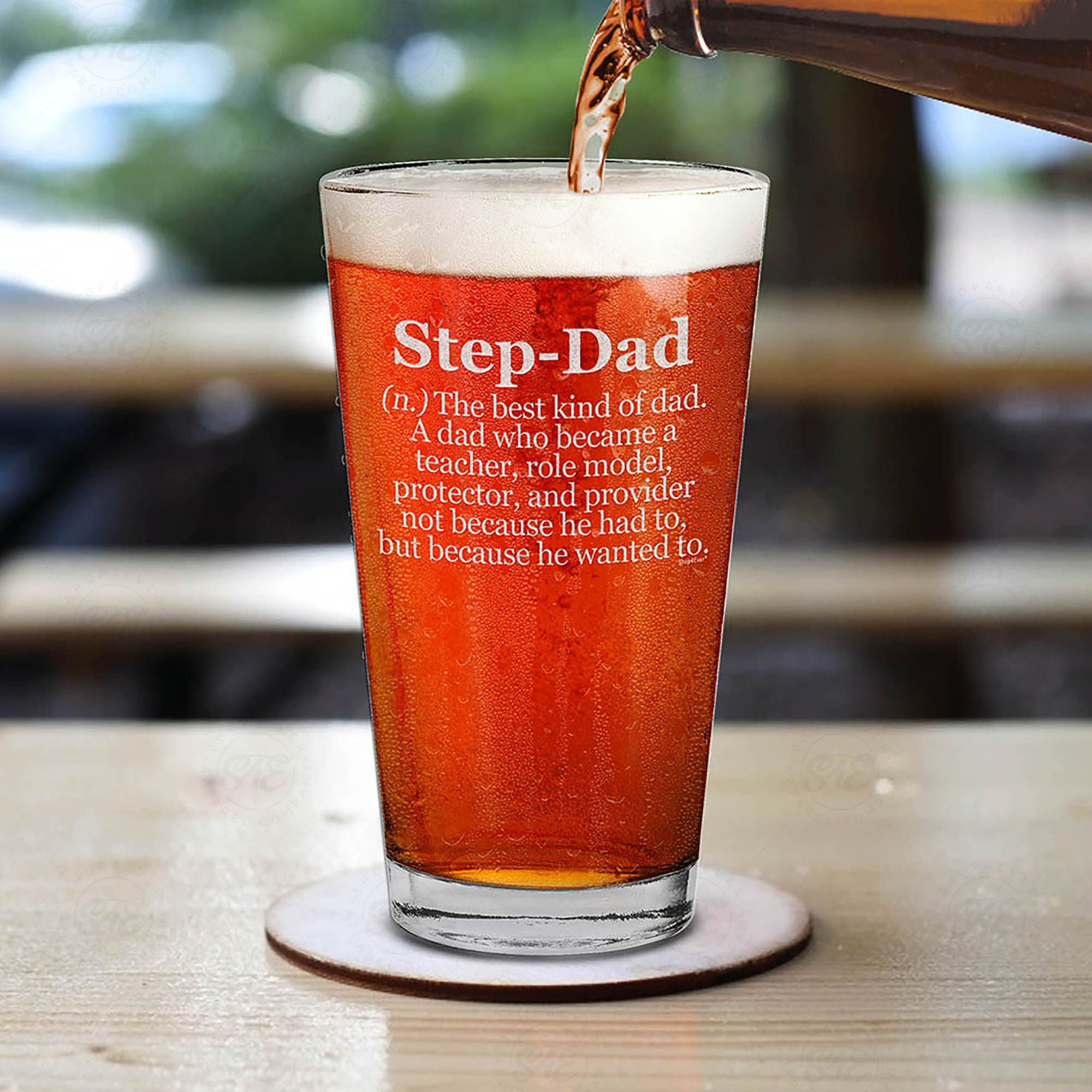 Step-Dad Definition Engraved Beer Pint Glass for Stepdad Bonus Dad