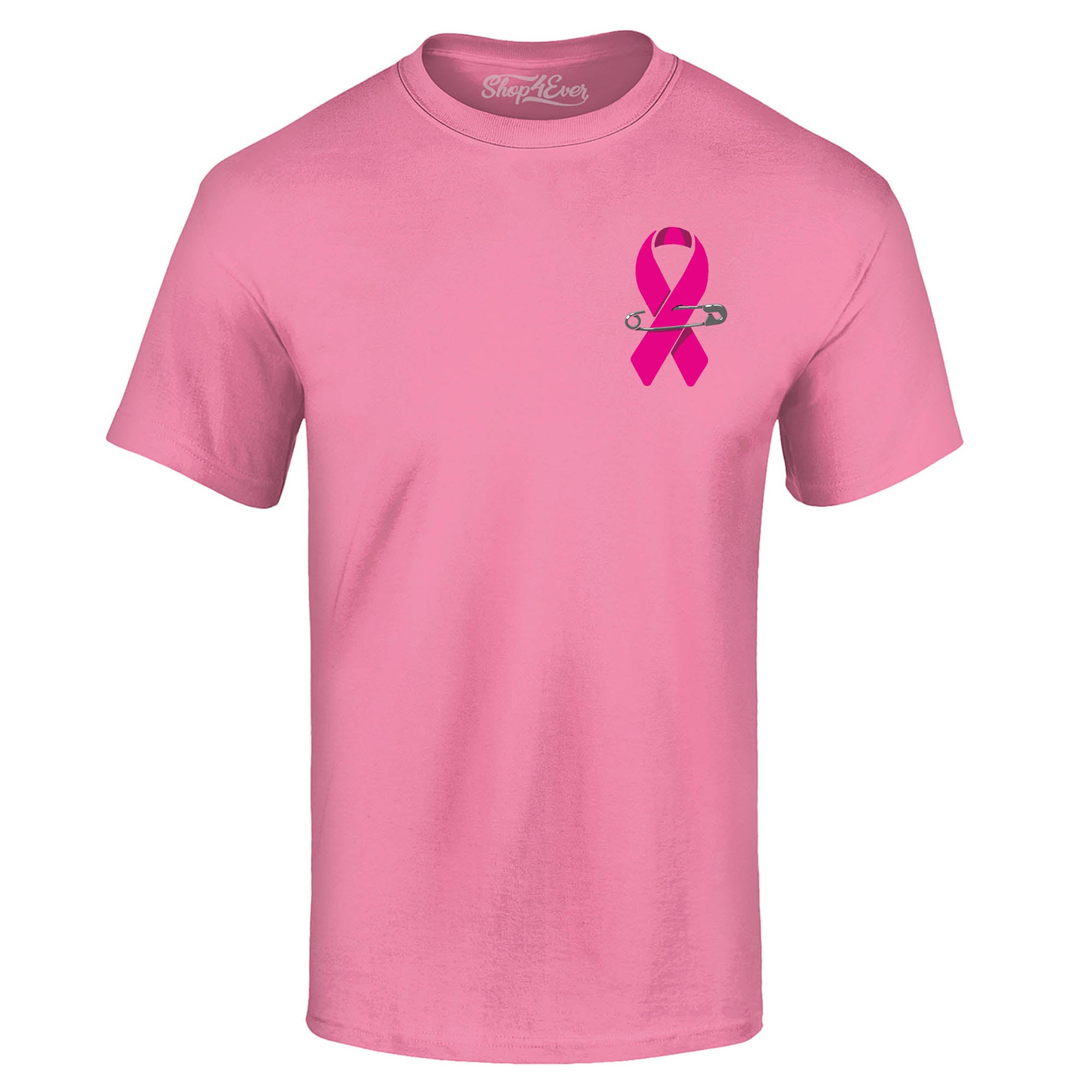 Pink Breast Cancer Ribbon Pin T-Shirt Support Awareness Tee