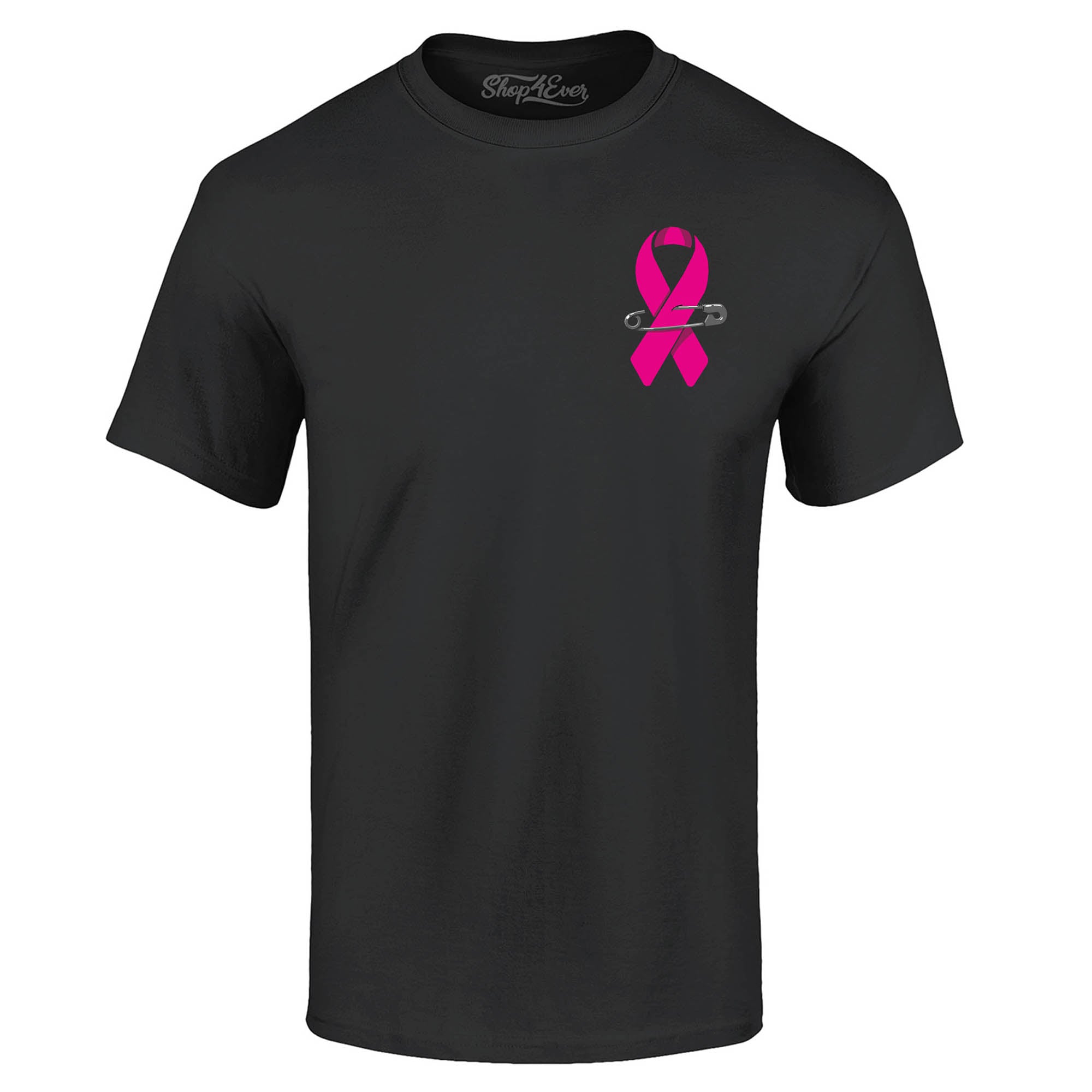 Pink Breast Cancer Ribbon Pin T-Shirt Support Awareness Tee