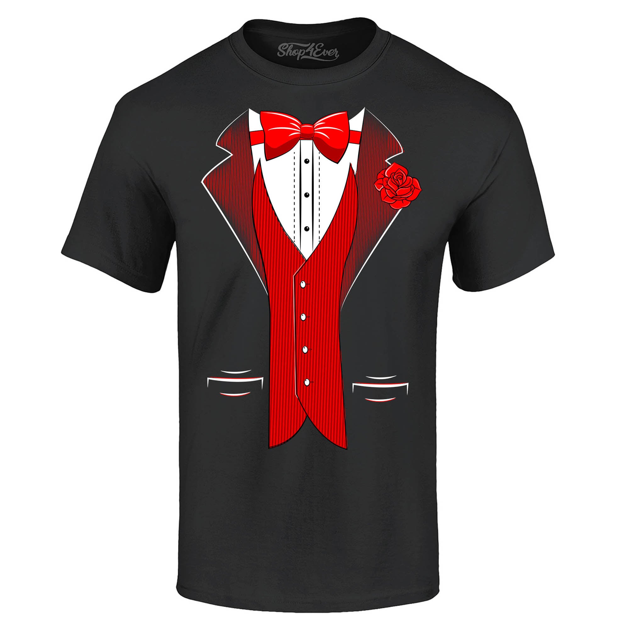 Classic Tuxedo with Red Rose T-Shirt Party Costume Shirts