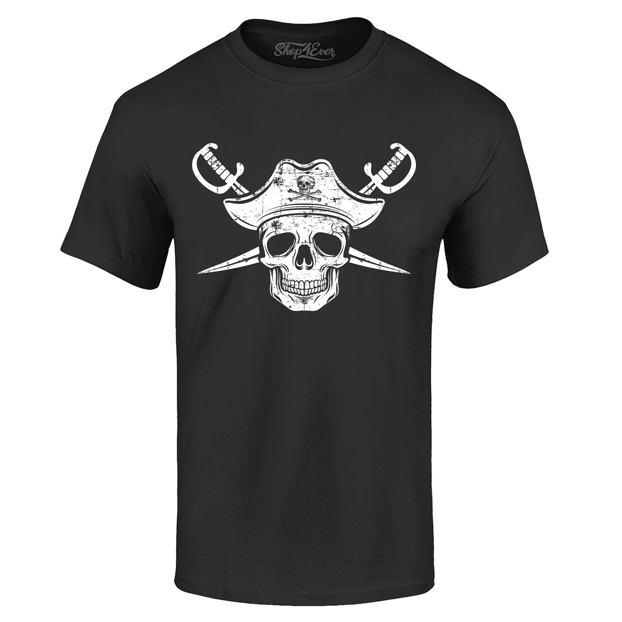 White Pirate Captain Skull with Scimitars T-Shirt