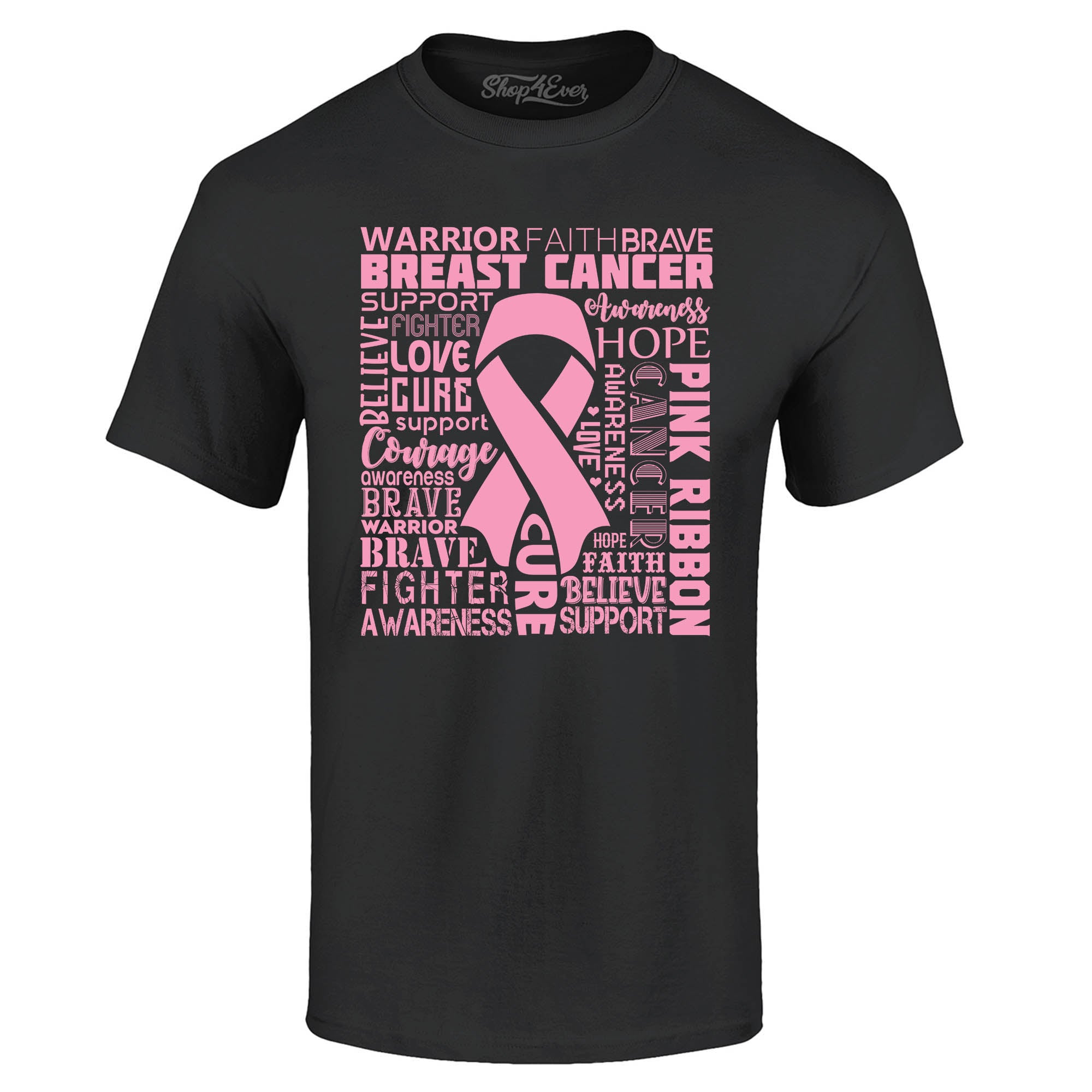 Breast Cancer Awareness Pink Ribbon Word Cloud T-Shirt
