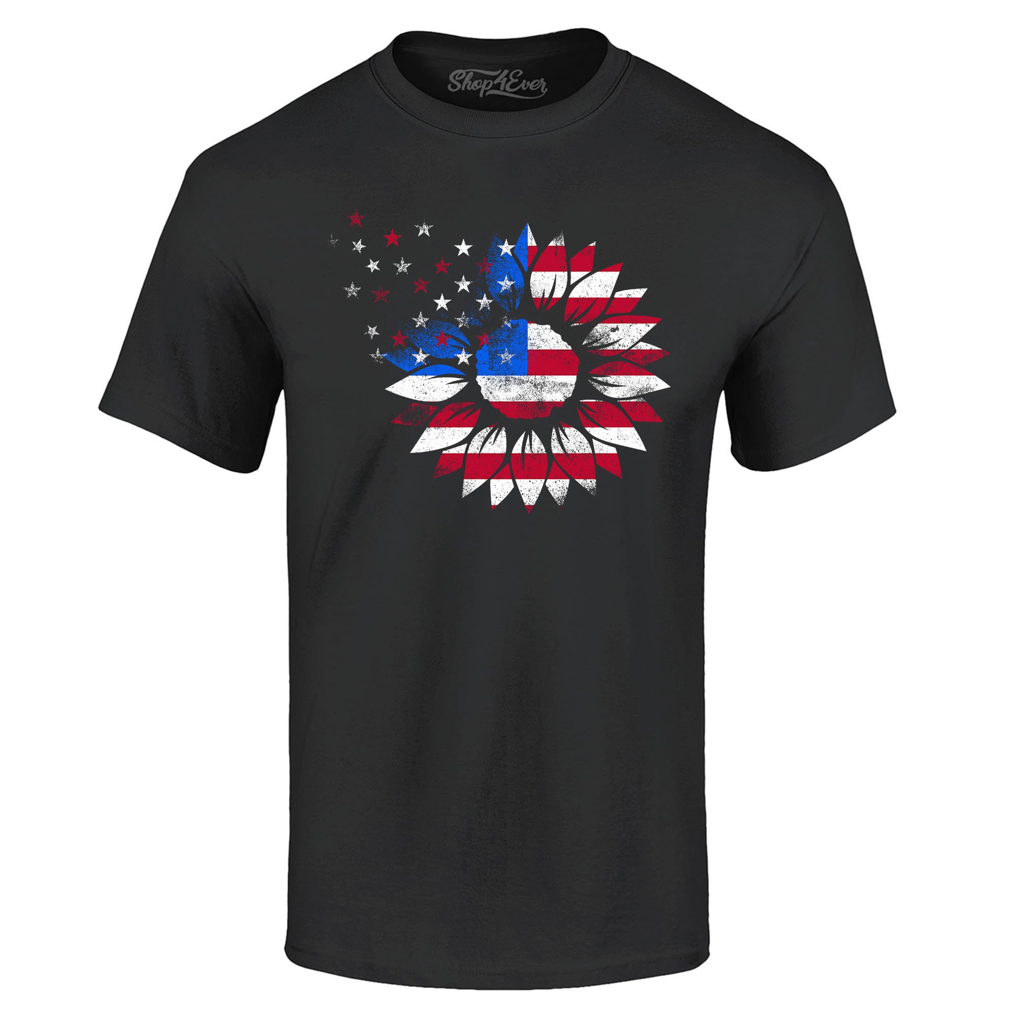 American Flag Sunflower Flower Star 4th of July T-Shirt