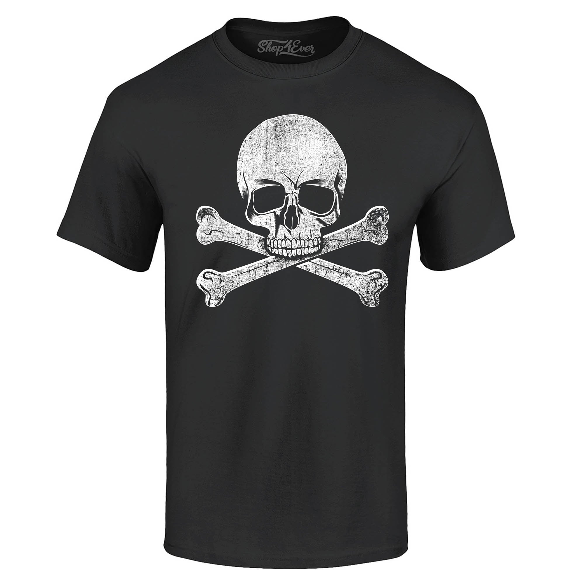 Distressed White Skull and Crossbones T-Shirt