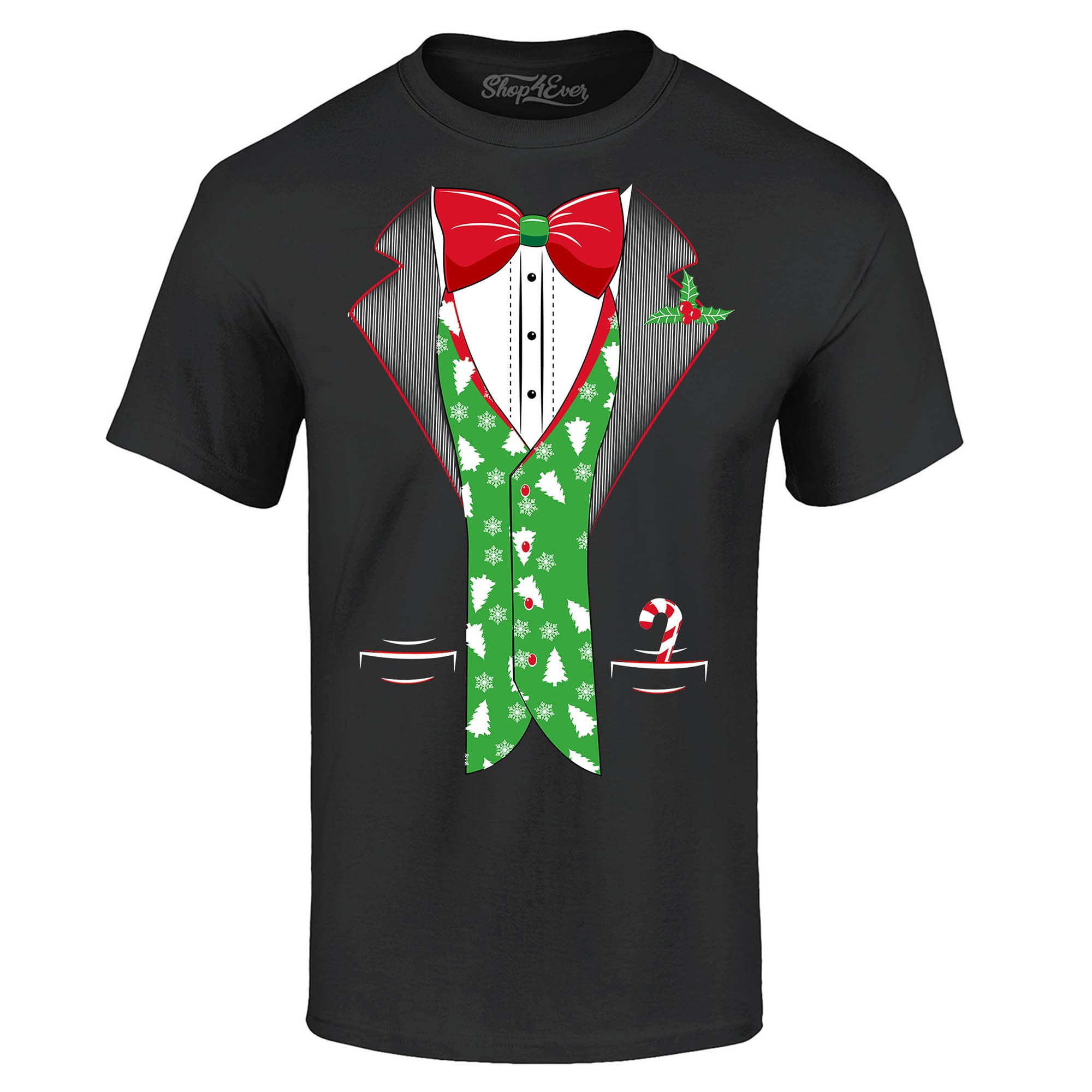 Tuxedo Christmas Costume Tree Vest T-Shirt Holiday Xmas Shirts