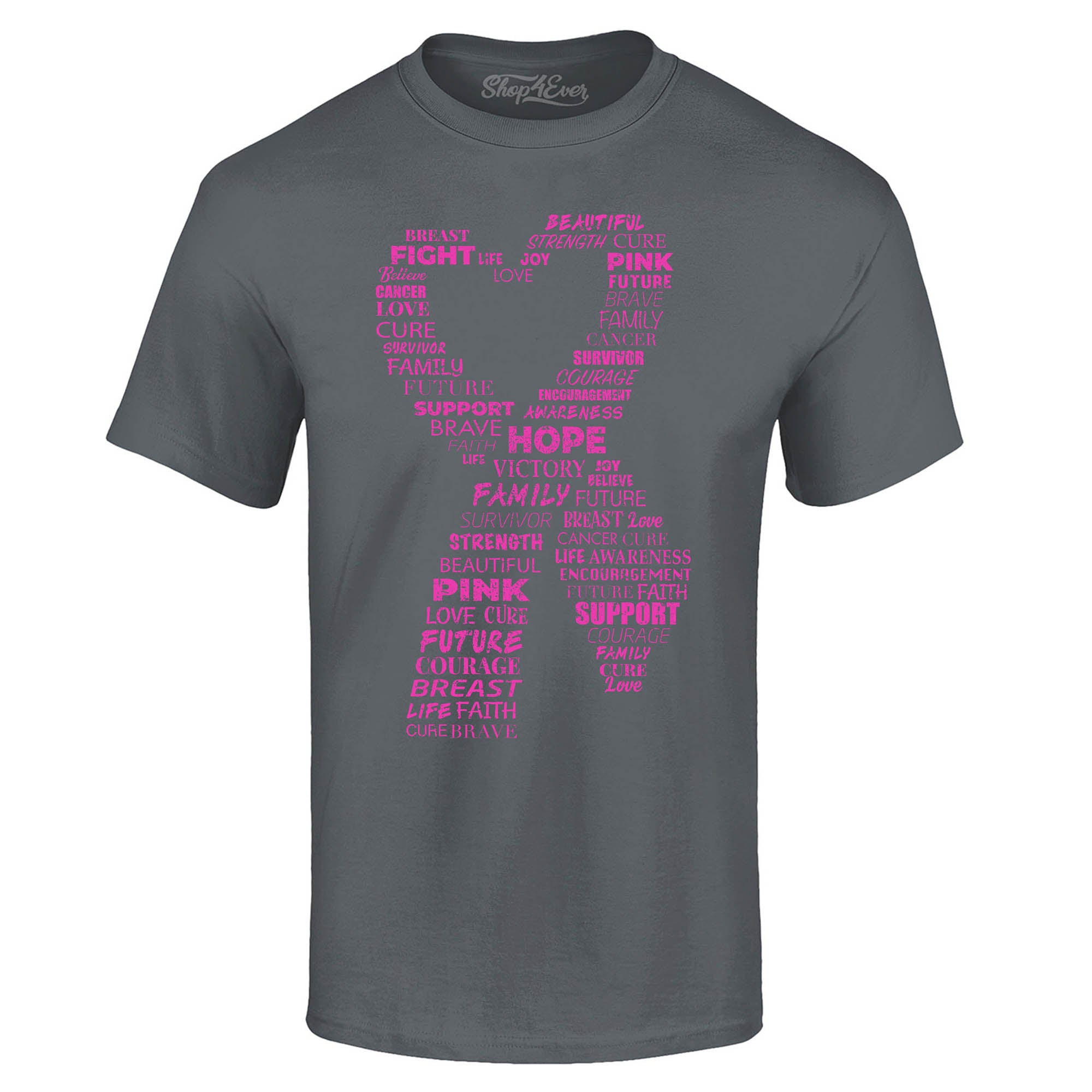 Pink Heart Ribbon Montage Breast Cancer Word Cloud T-Shirt Awareness Tee