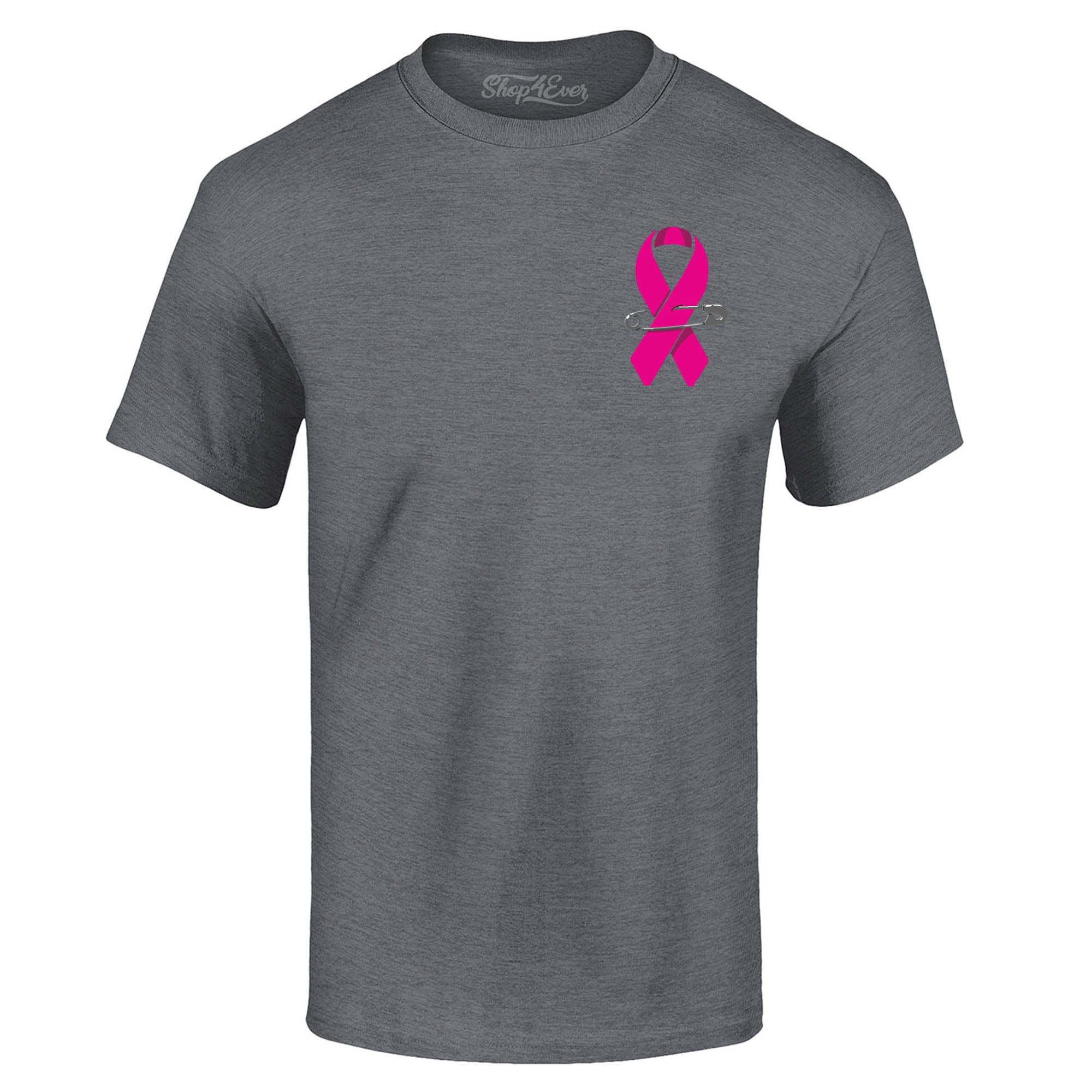 Pink Breast Cancer Ribbon Pin T-Shirt Support Awareness Tee