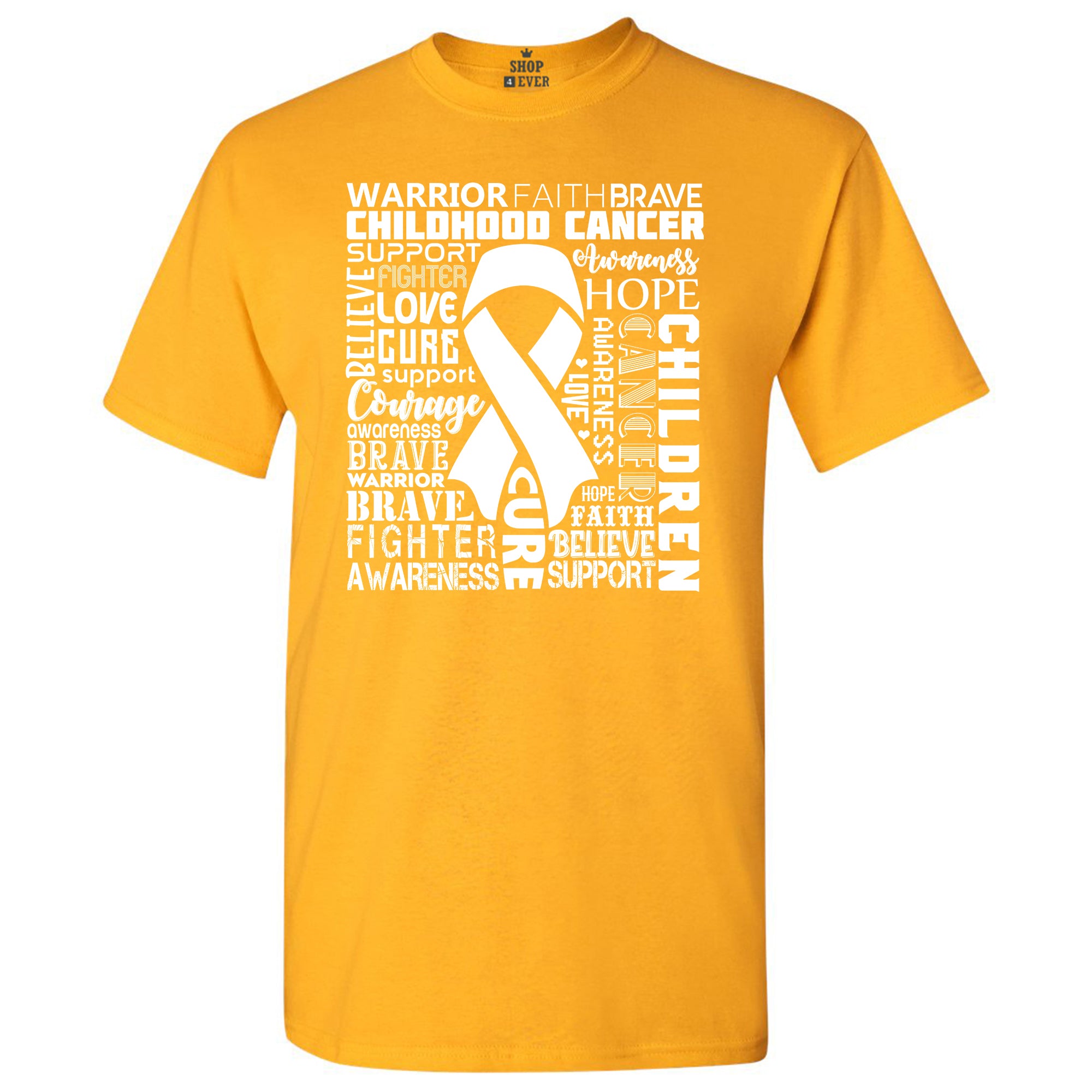 Childhood Cancer Awareness Ribbon Word Cloud White T-Shirt