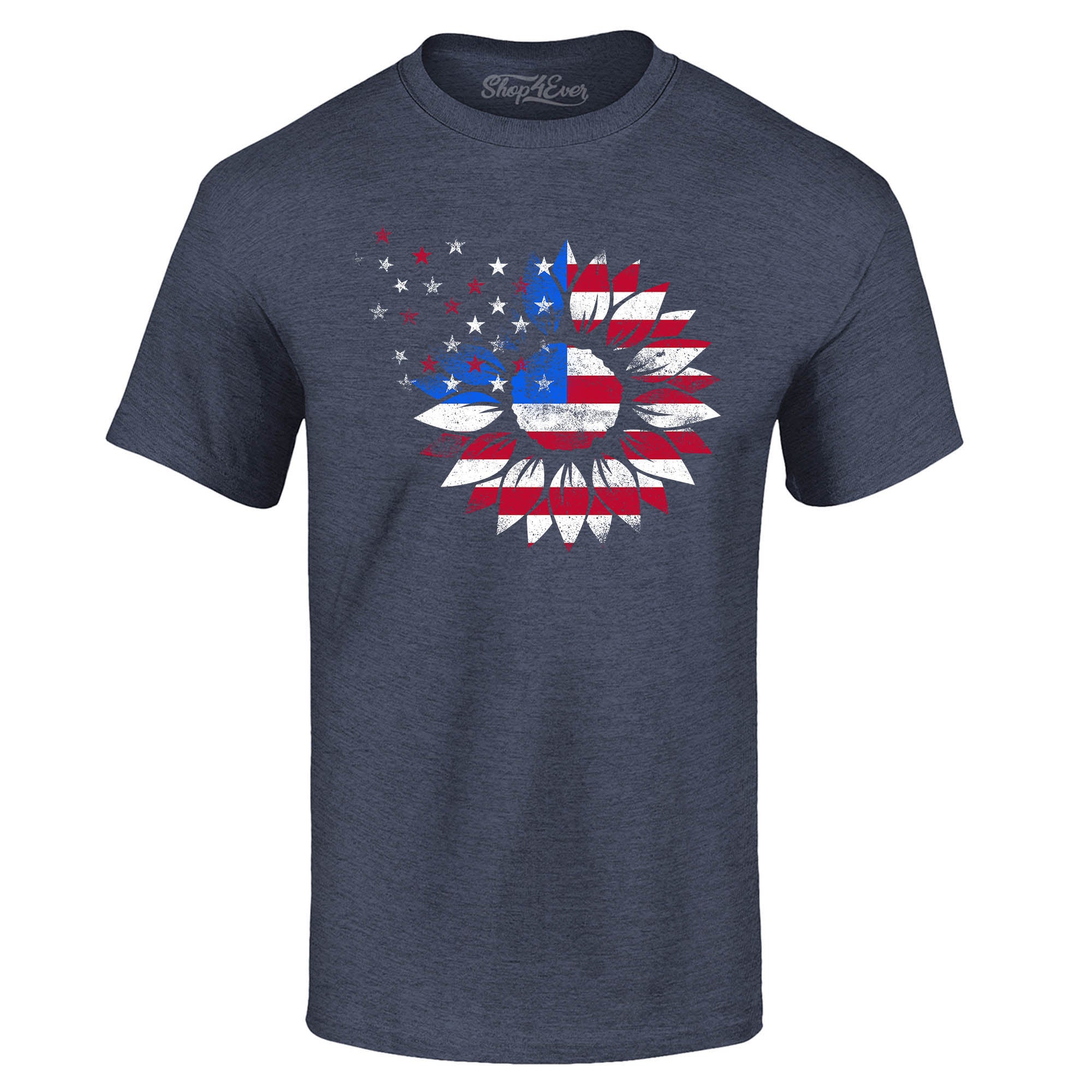 American Flag Sunflower Flower Star 4th of July T-Shirt