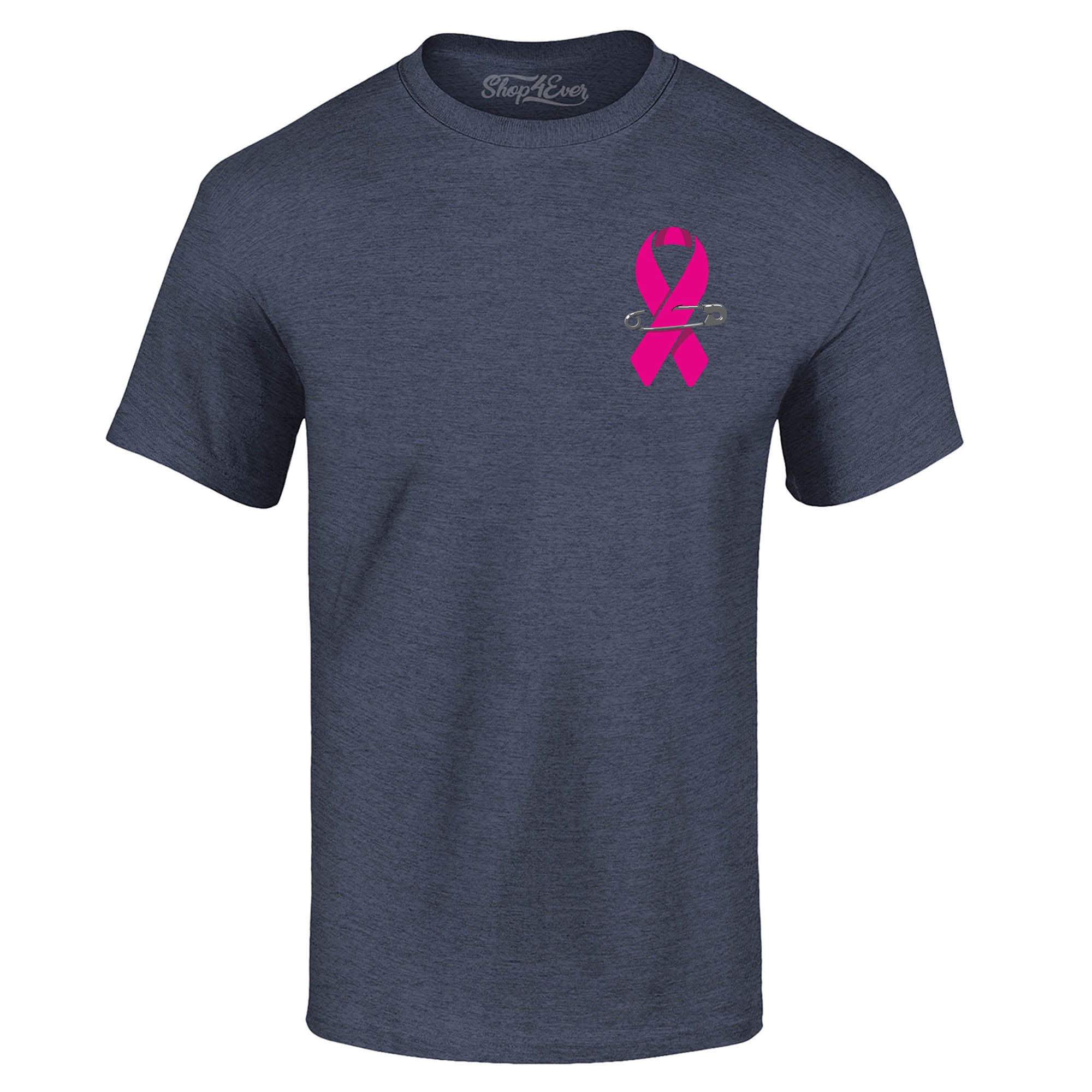 Pink Breast Cancer Ribbon Pin T-Shirt Support Awareness Tee