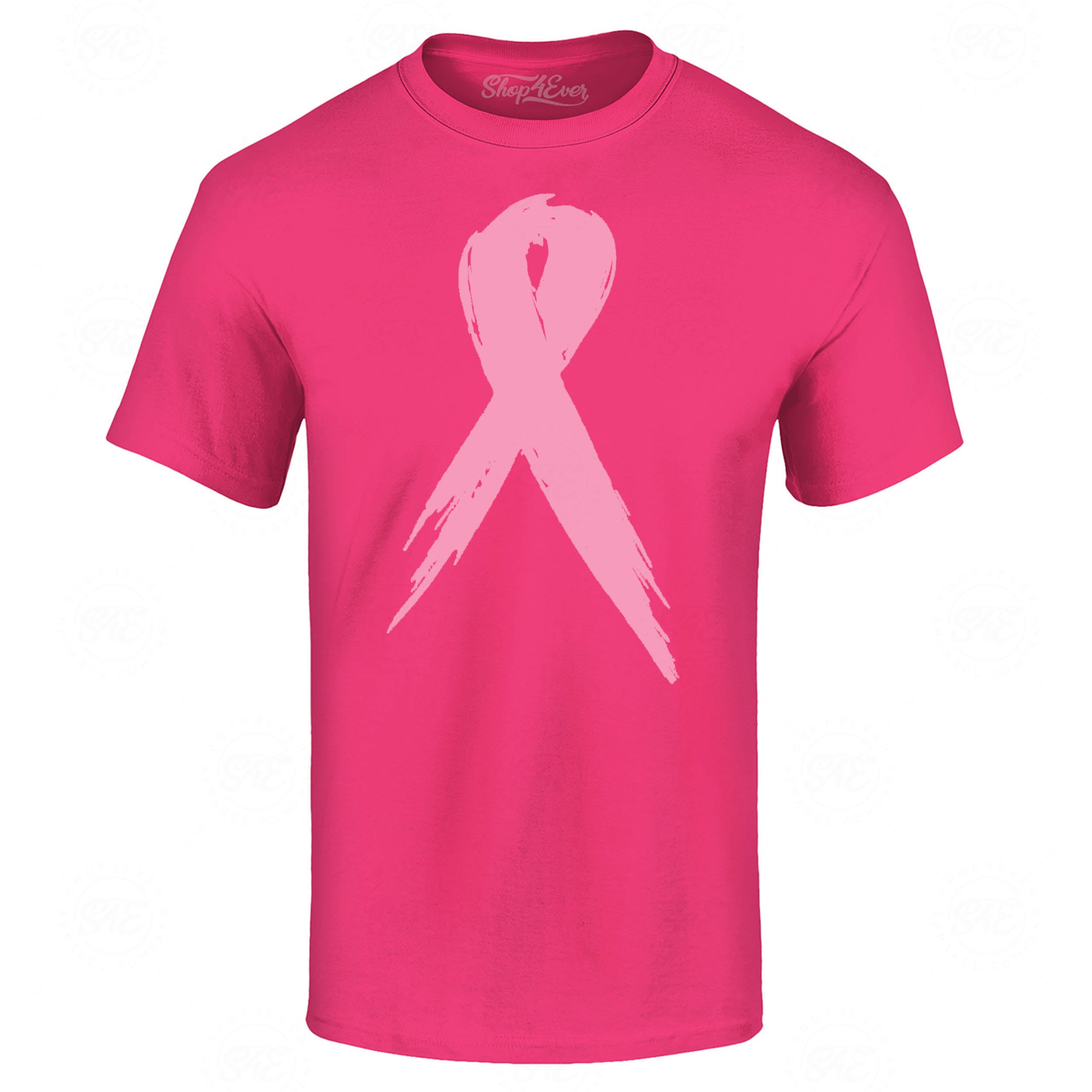 Pink Breast Cancer Ribbon Pin T-Shirt Support Awareness Tee