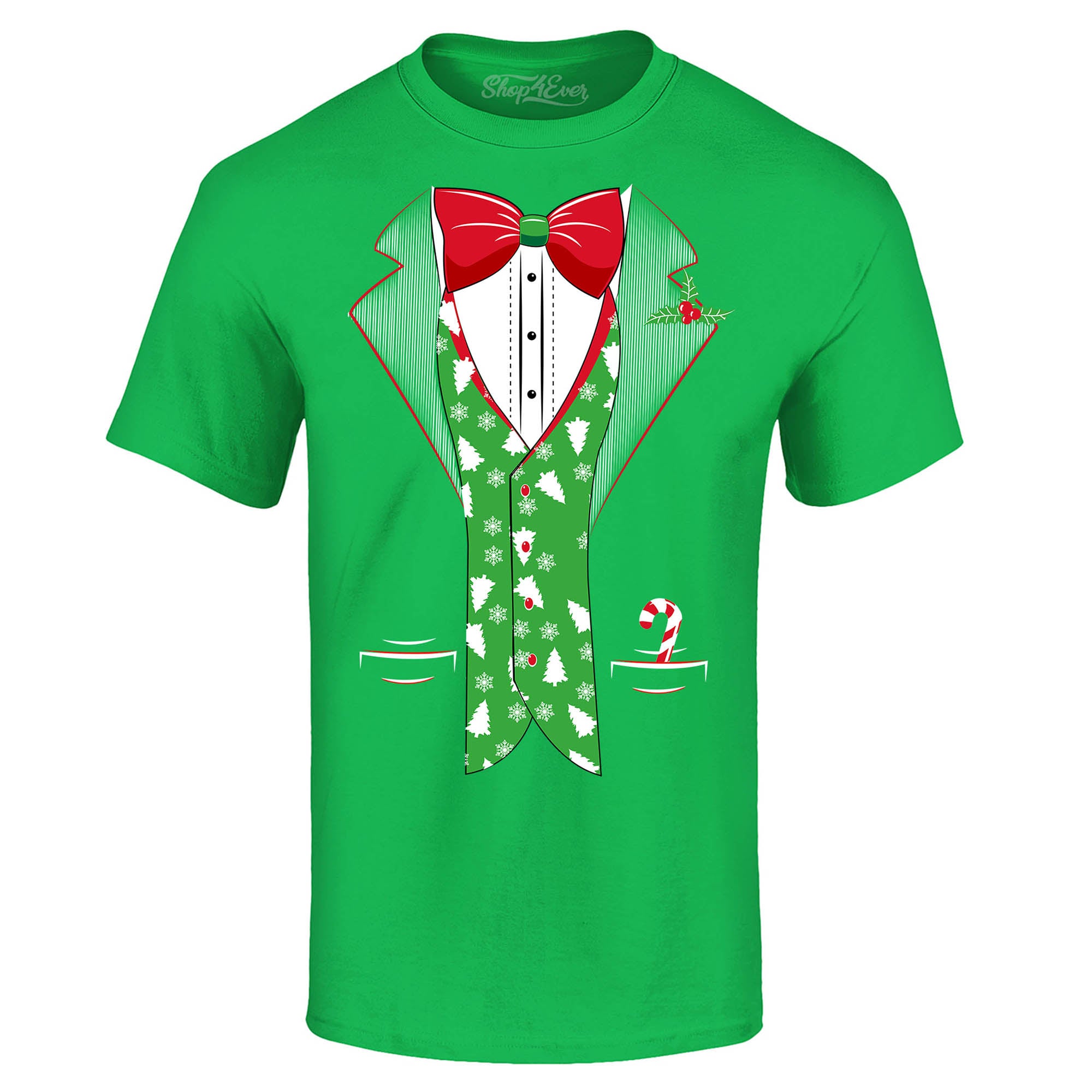 Tuxedo Christmas Costume Tree Vest T-Shirt Holiday Xmas Shirts