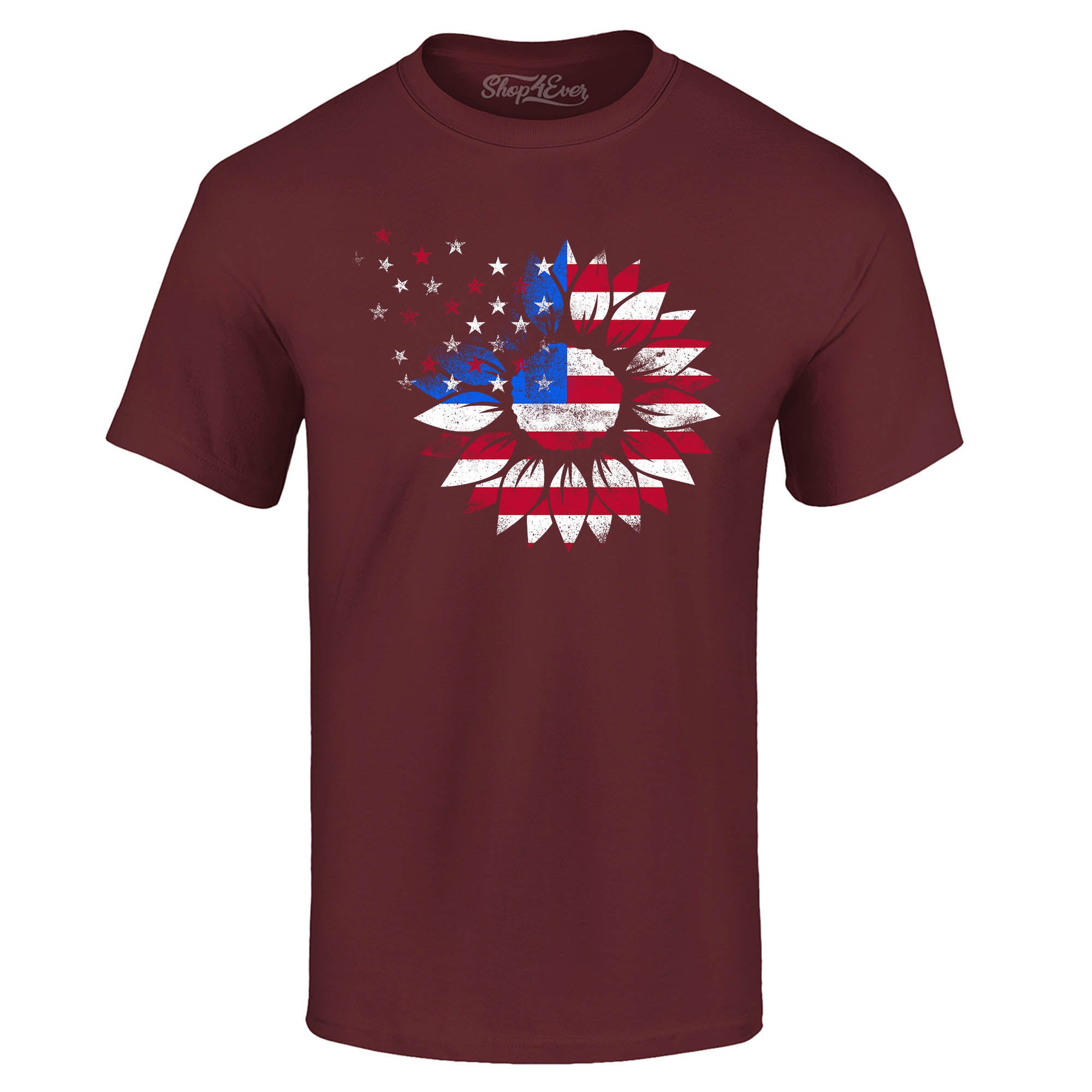 American Flag Sunflower Flower Star 4th of July T-Shirt