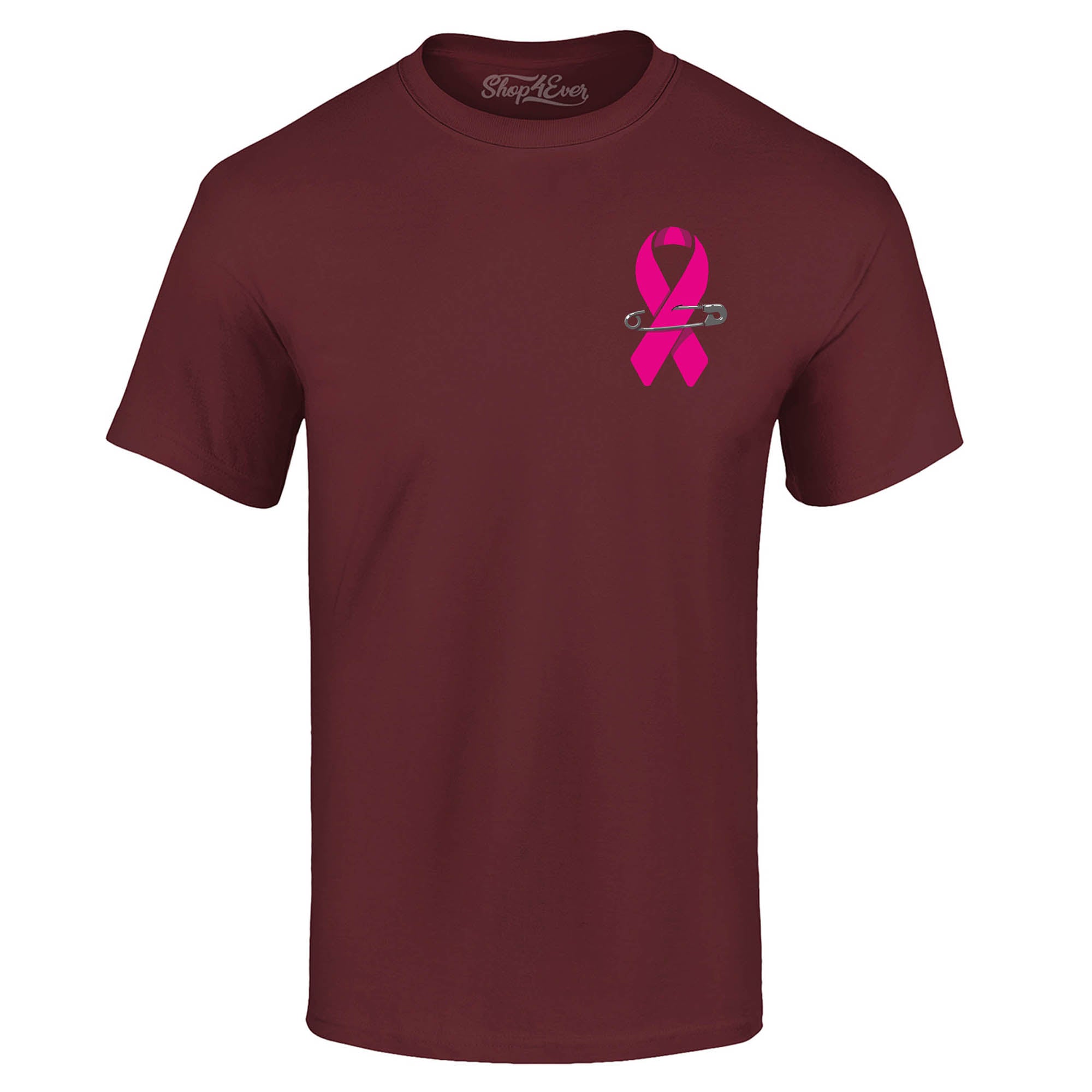 Pink Breast Cancer Ribbon Pin T-Shirt Support Awareness Tee
