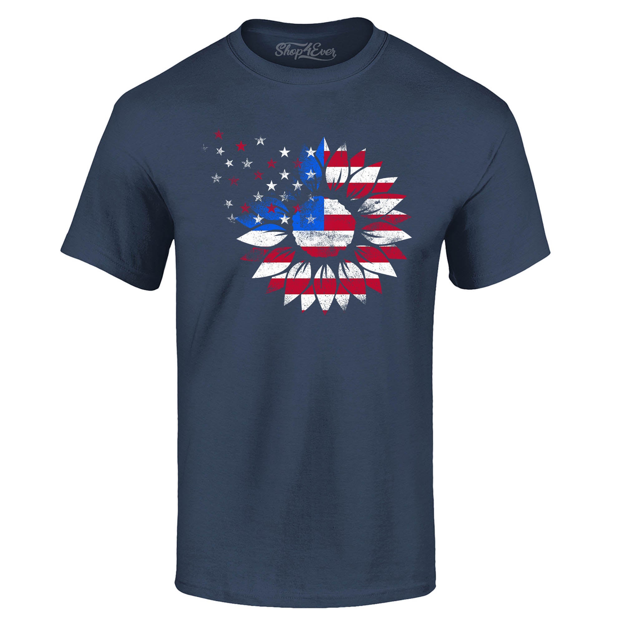 American Flag Sunflower Flower Star 4th of July T-Shirt