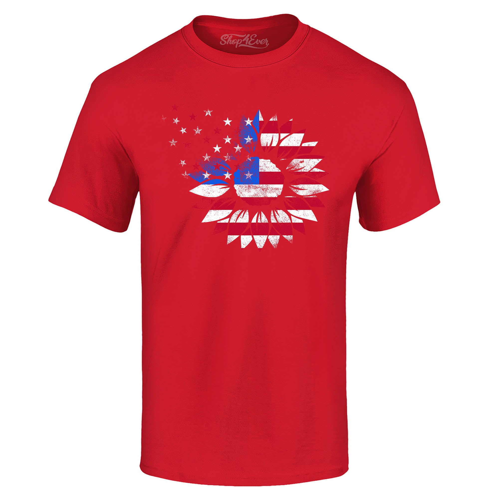 American Flag Sunflower Flower Star 4th of July T-Shirt