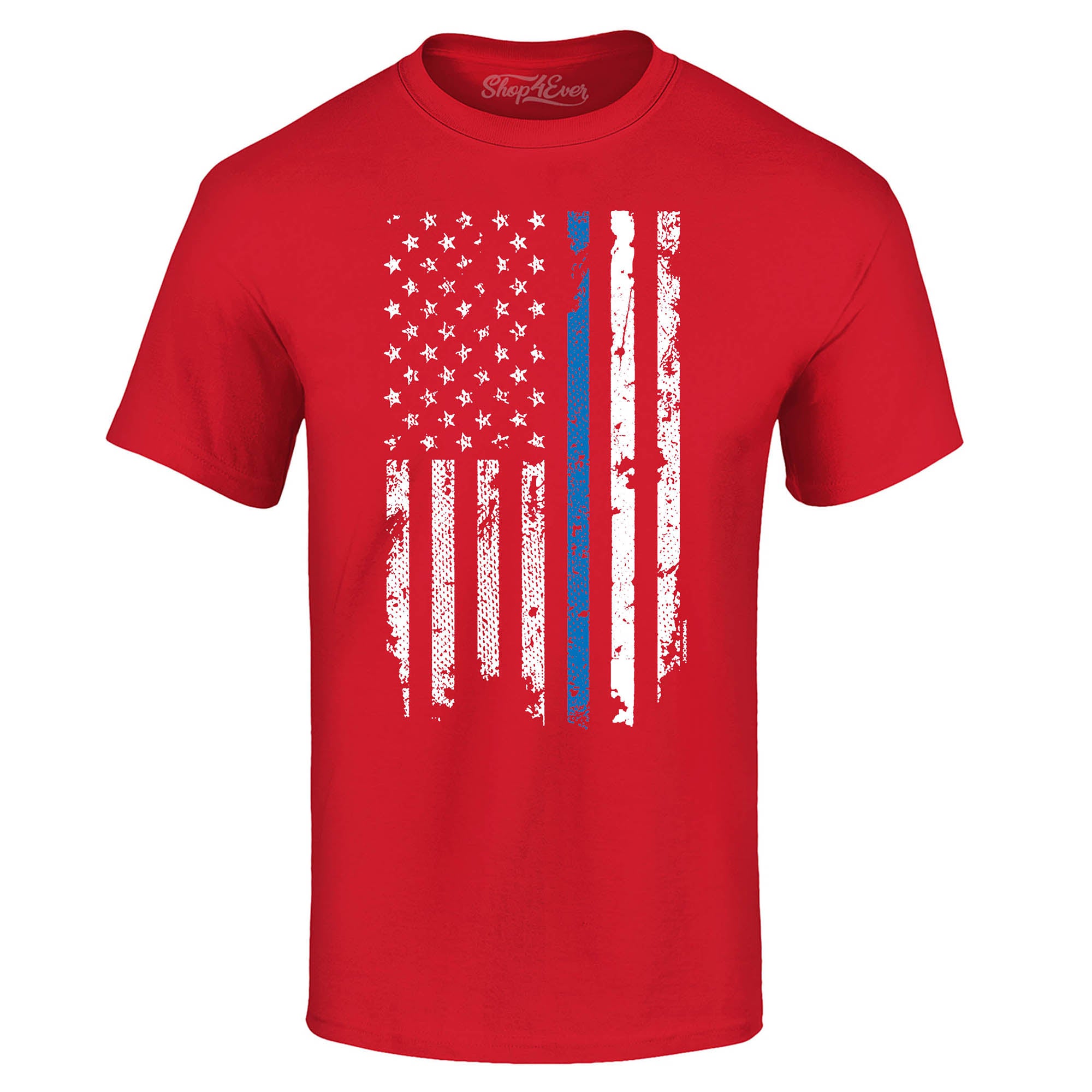 Police Officer American Flag Blue Line USA T-Shirt Law Enforcement Shirts