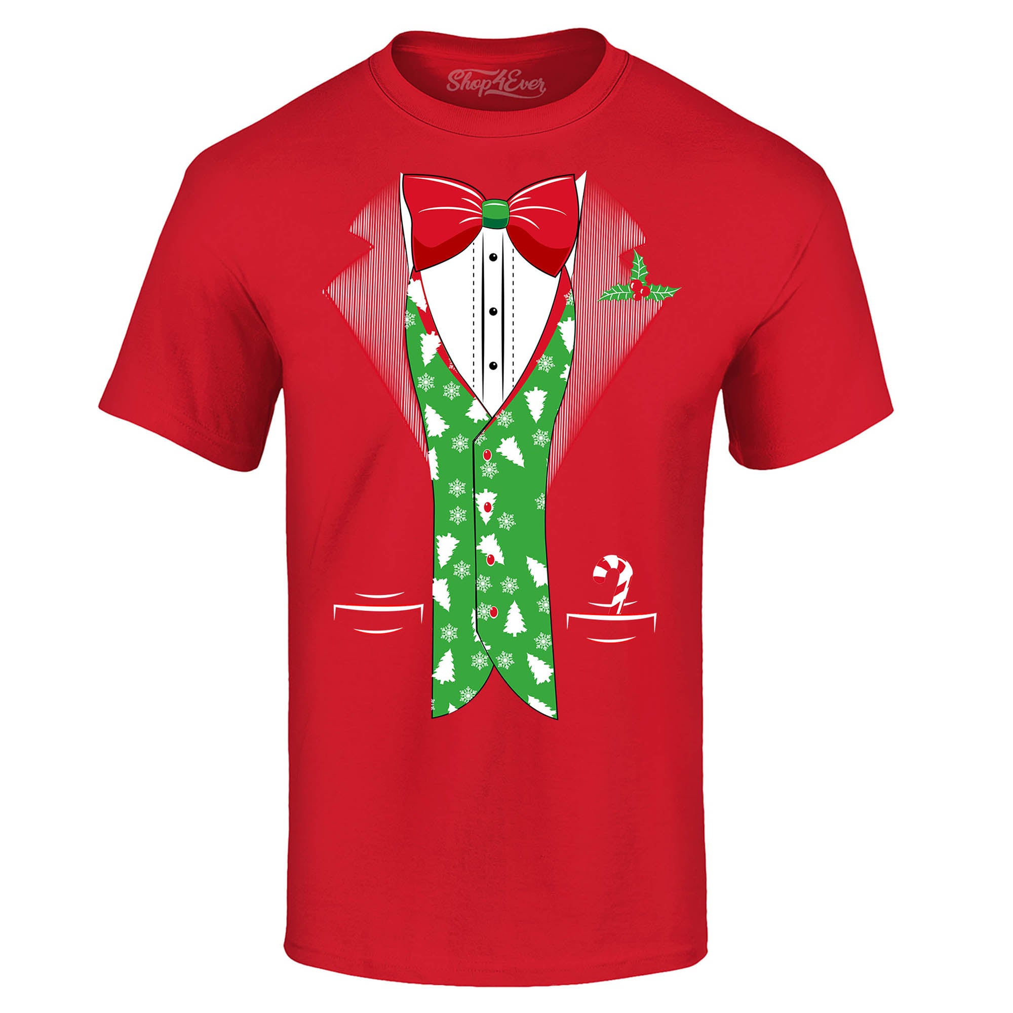 Tuxedo Christmas Costume Tree Vest T-Shirt Holiday Xmas Shirts