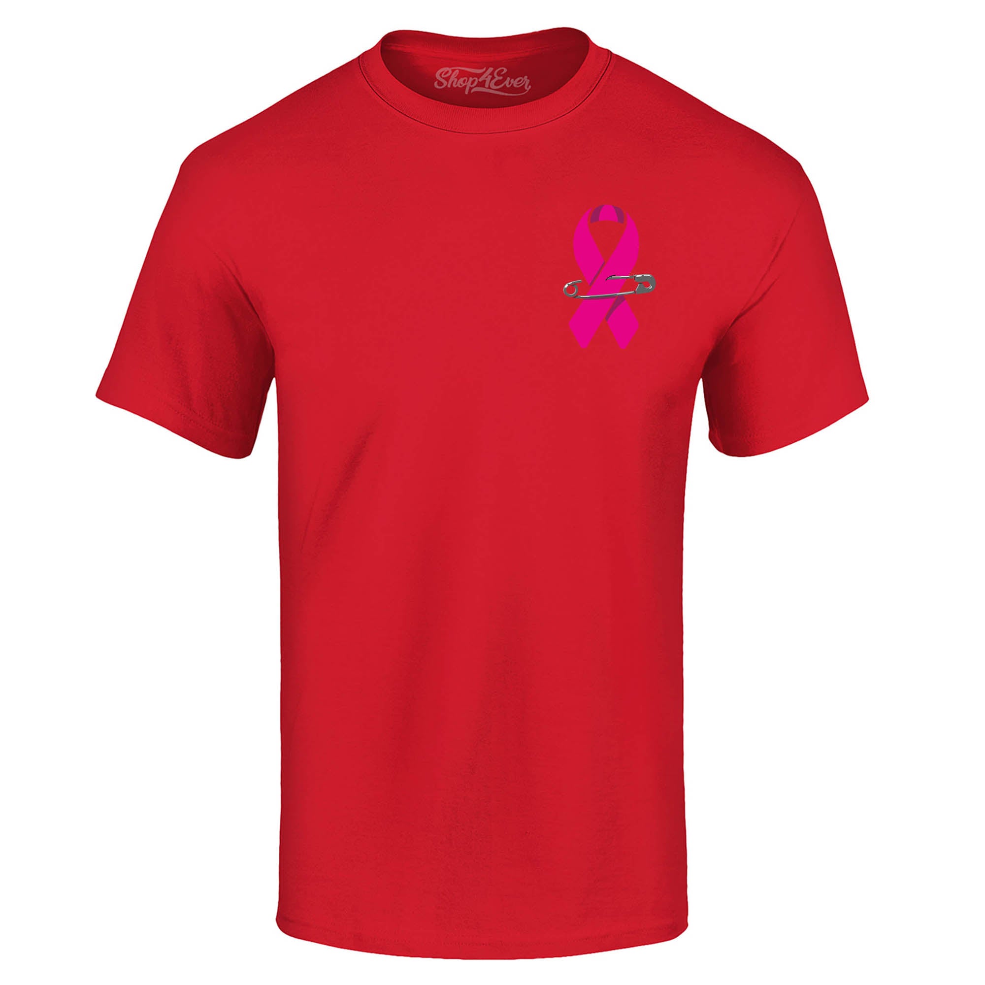 Pink Breast Cancer Ribbon Pin T-Shirt Support Awareness Tee