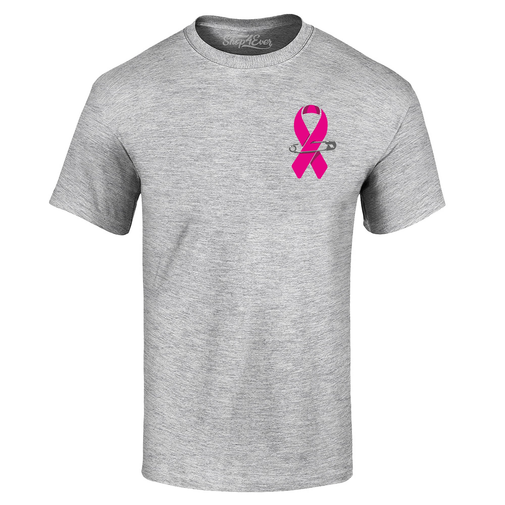Pink Breast Cancer Ribbon Pin T-Shirt Support Awareness Tee