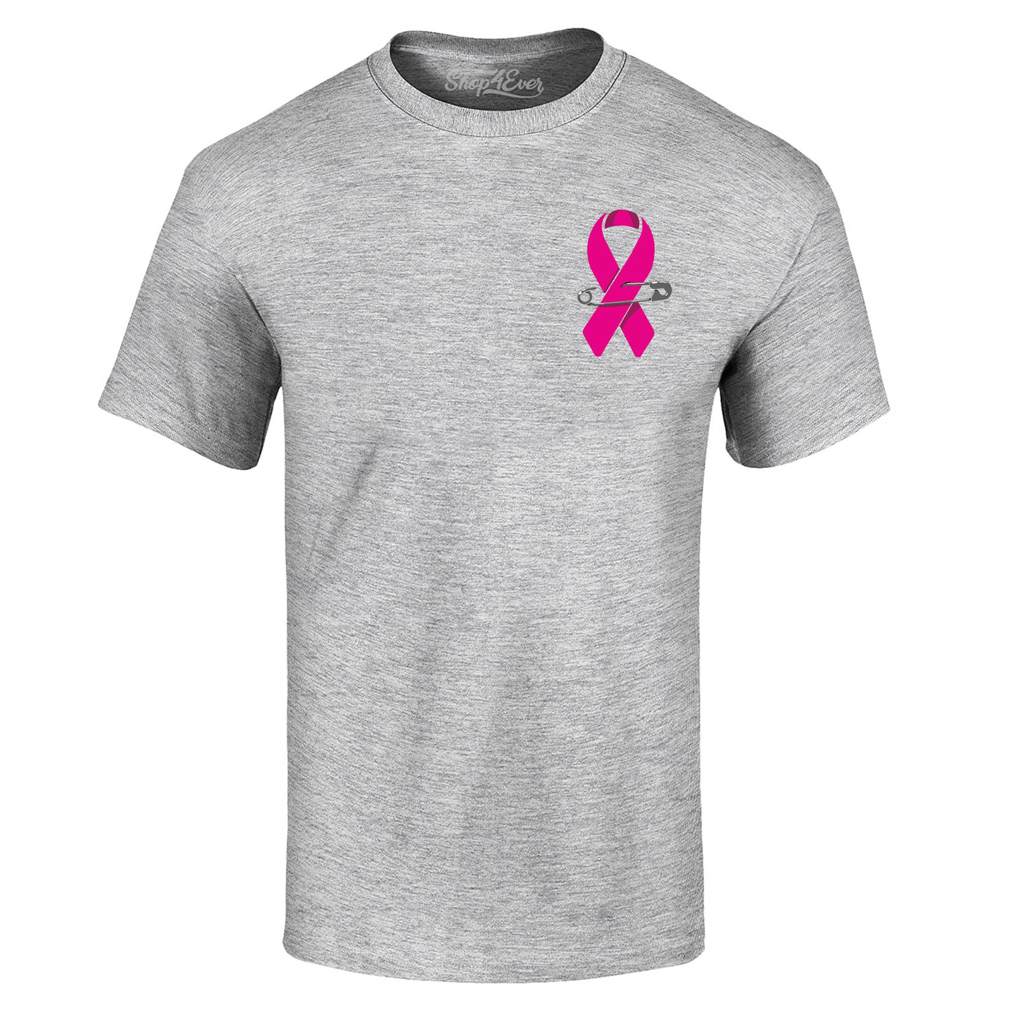 Pink Breast Cancer Ribbon Pin T-Shirt Support Awareness Tee