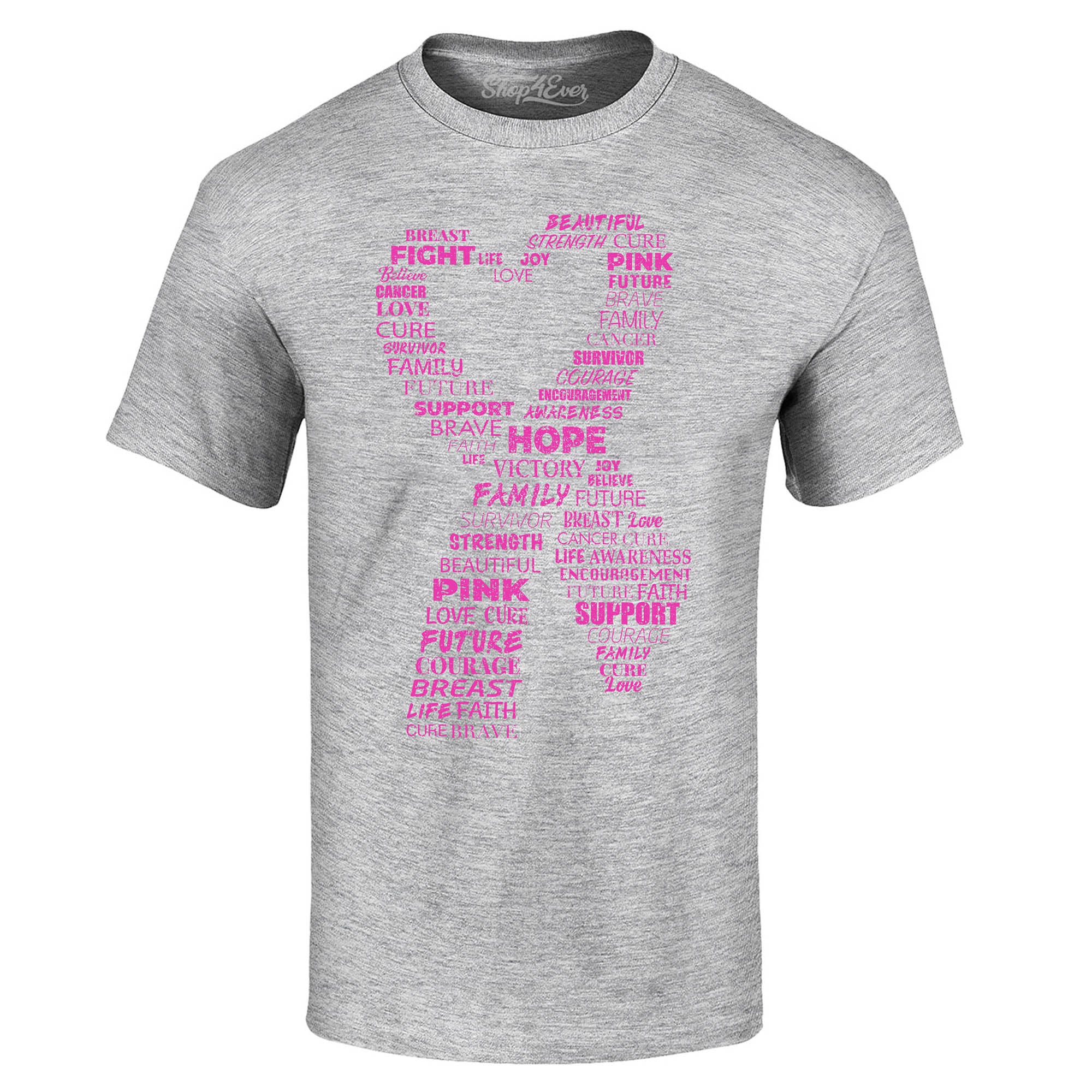 Pink Heart Ribbon Montage Breast Cancer Word Cloud T-Shirt Awareness Tee